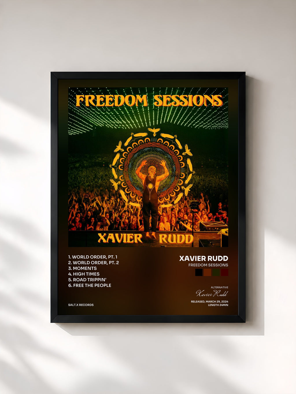 #noir Tableau de l'album Freedom Sessions de Xavier Rudd, cadre noir, imprimé et encadré en France