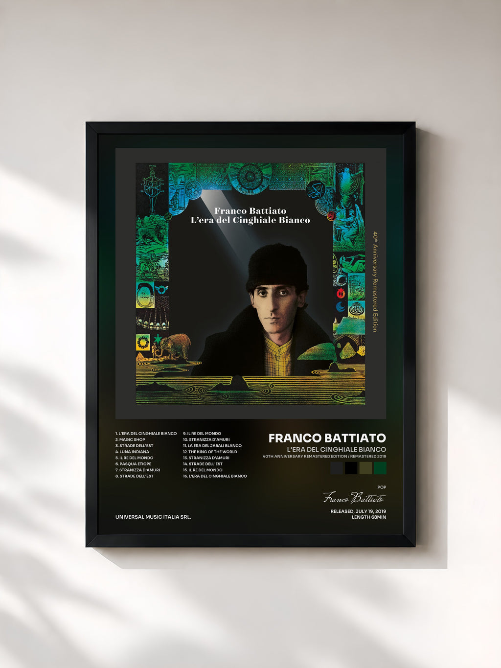 #noir Tableau de l'album L'Era Del Cinghiale Bianco (40th Anniversary Remastered Edition / Remastered 2019) de Franco Battiato, cadre noir, imprimé et encadré en France