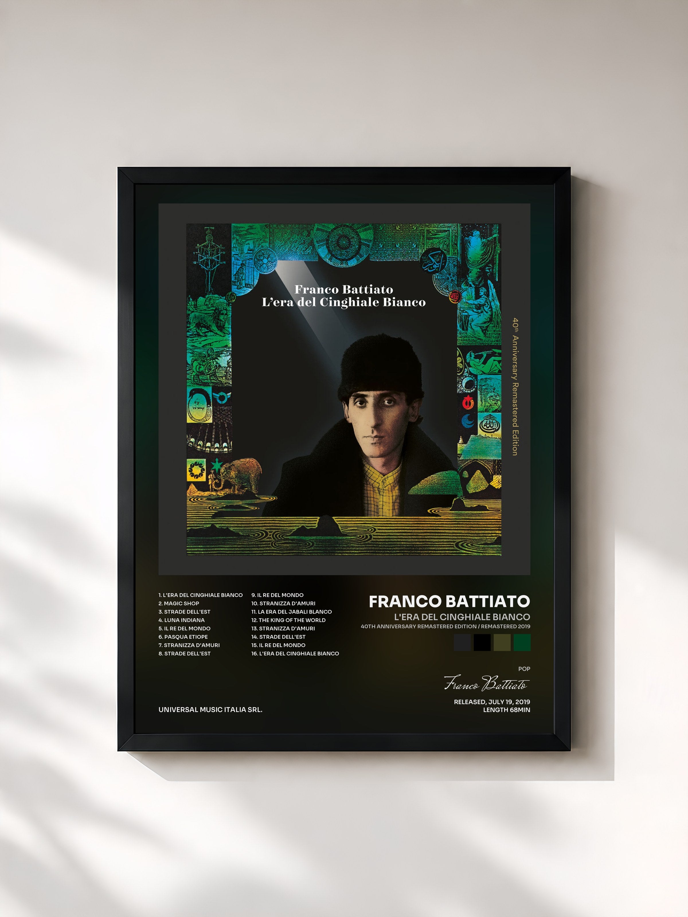 #noir Tableau de l'album L'Era Del Cinghiale Bianco (40th Anniversary Remastered Edition / Remastered 2019) de Franco Battiato, cadre noir, imprimé et encadré en France