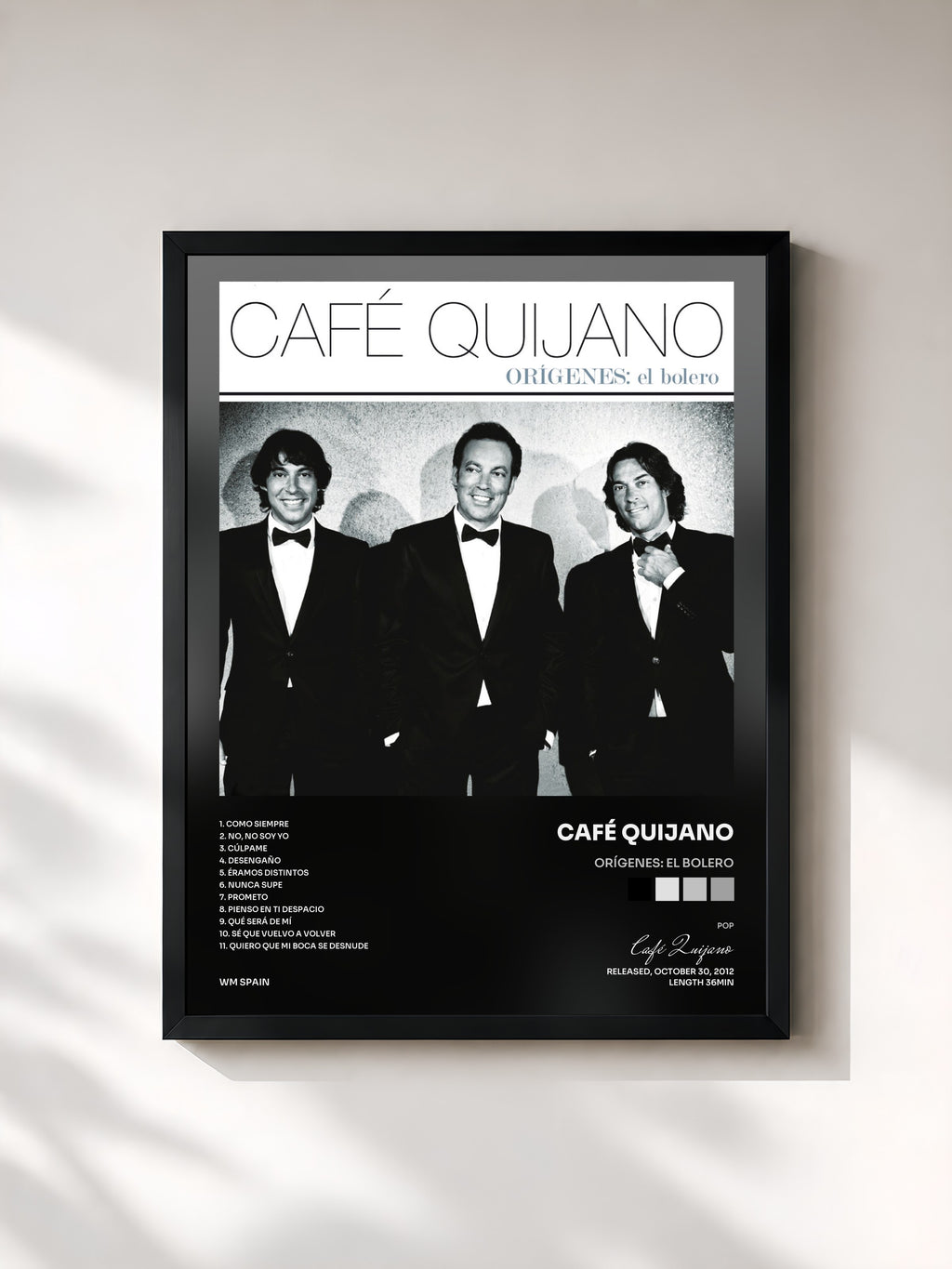 #noir Tableau de l'album Orígenes: El Bolero de Café Quijano, cadre noir, imprimé et encadré en France