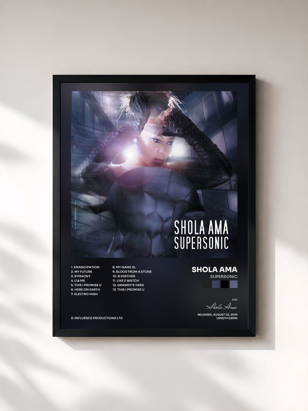 #noir Tableau de l'album Supersonic de Shola Ama, cadre noir, imprimé et encadré en France
