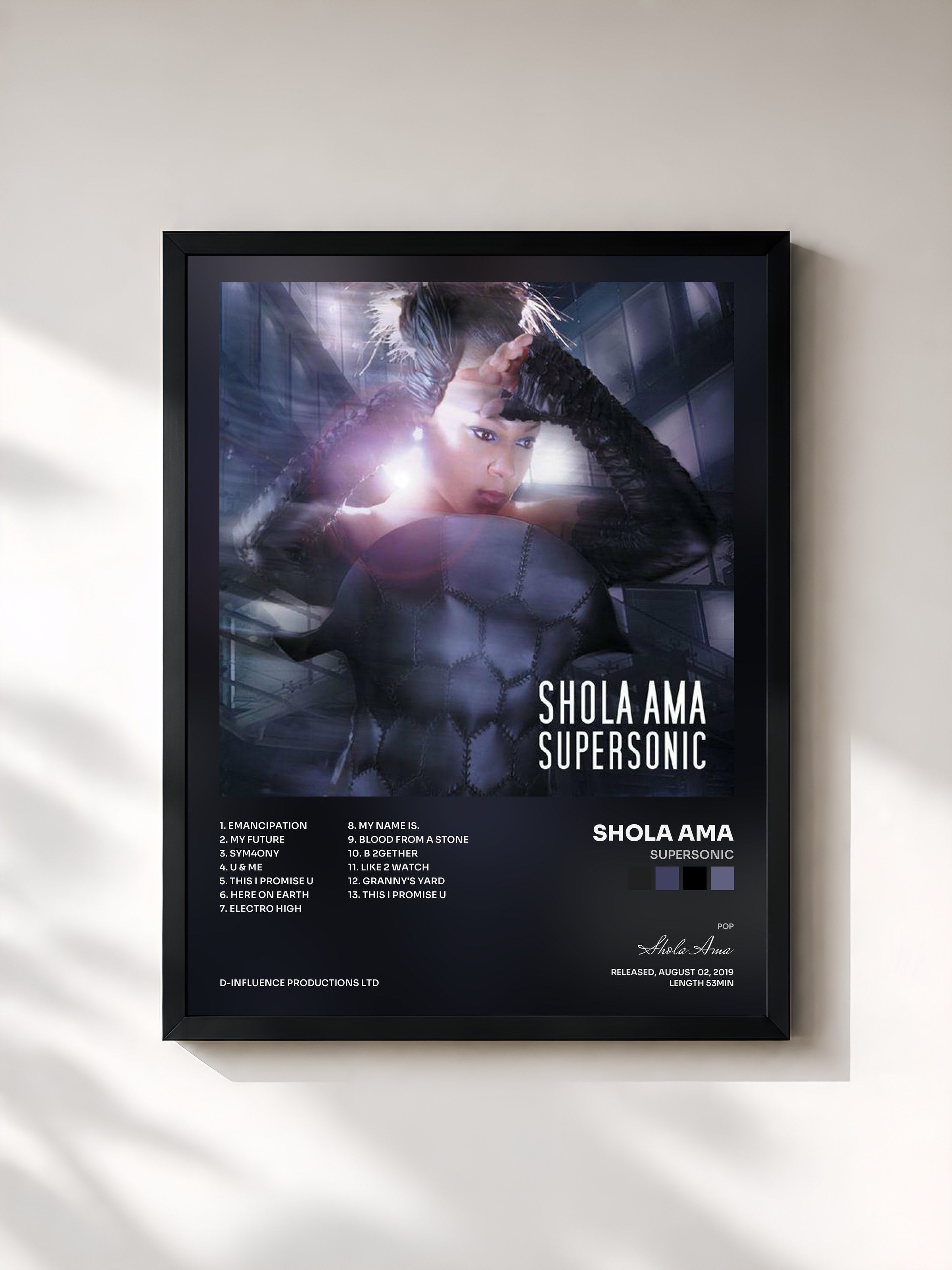 #noir Tableau de l'album Supersonic de Shola Ama, cadre noir, imprimé et encadré en France