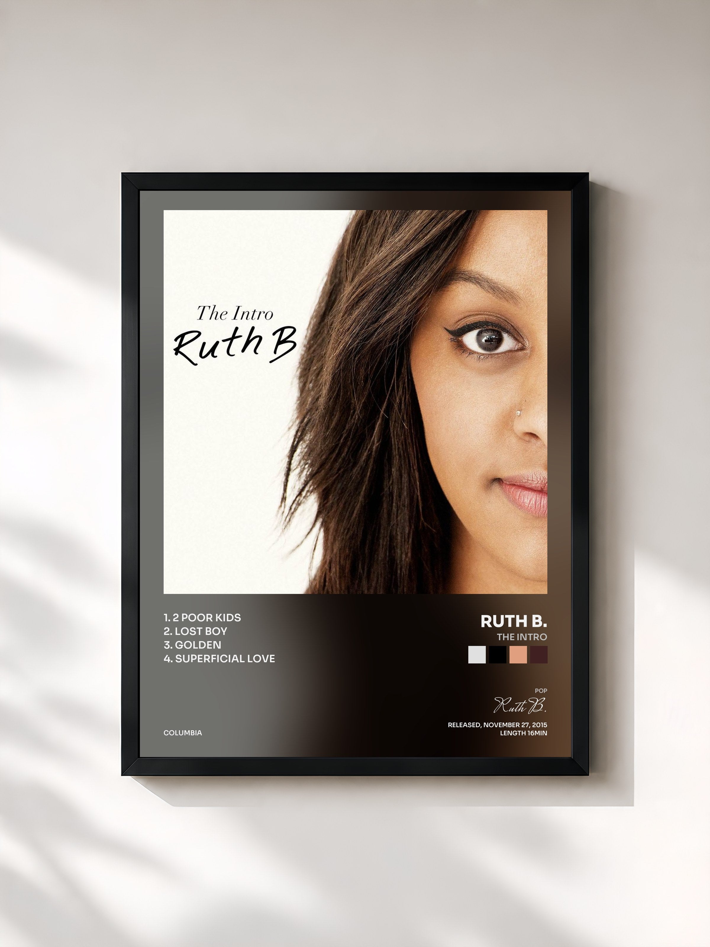 #noir Tableau de l'album The Intro de Ruth B., cadre noir, imprimé et encadré en France