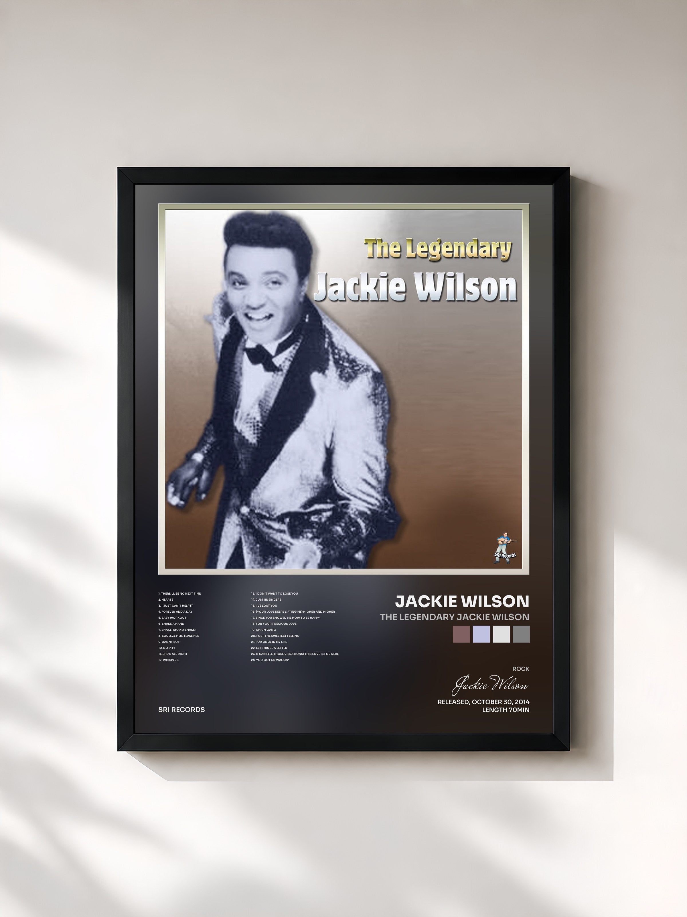 #noir Tableau de l'album The Legendary Jackie Wilson de Jackie Wilson, cadre noir, imprimé et encadré en France