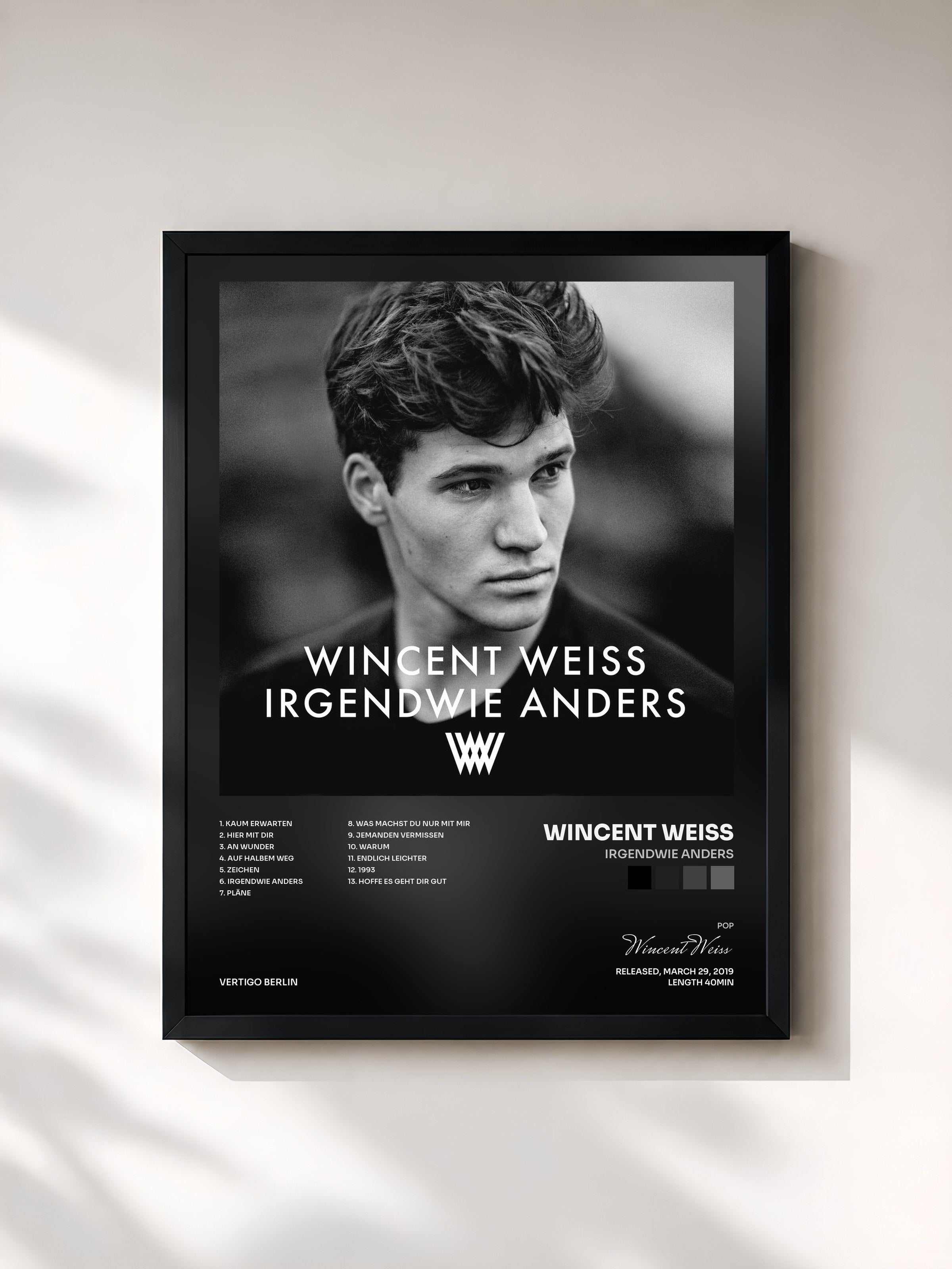 #noir Tableau de l'album Irgendwie anders de Wincent Weiss, cadre noir, imprimé et encadré en France