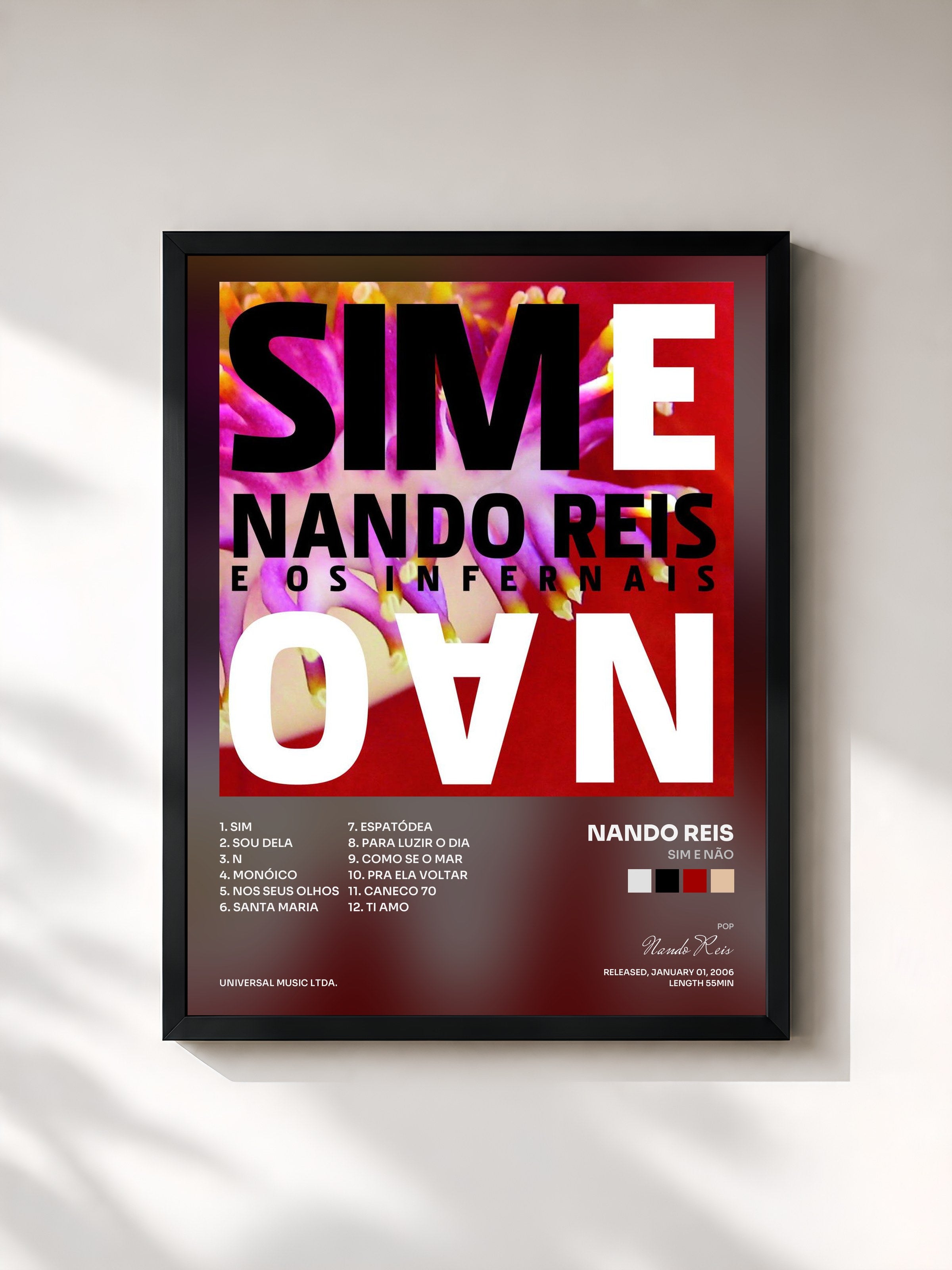 #noir Tableau de l'album Sim E Não de Nando Reis, cadre noir, imprimé et encadré en France