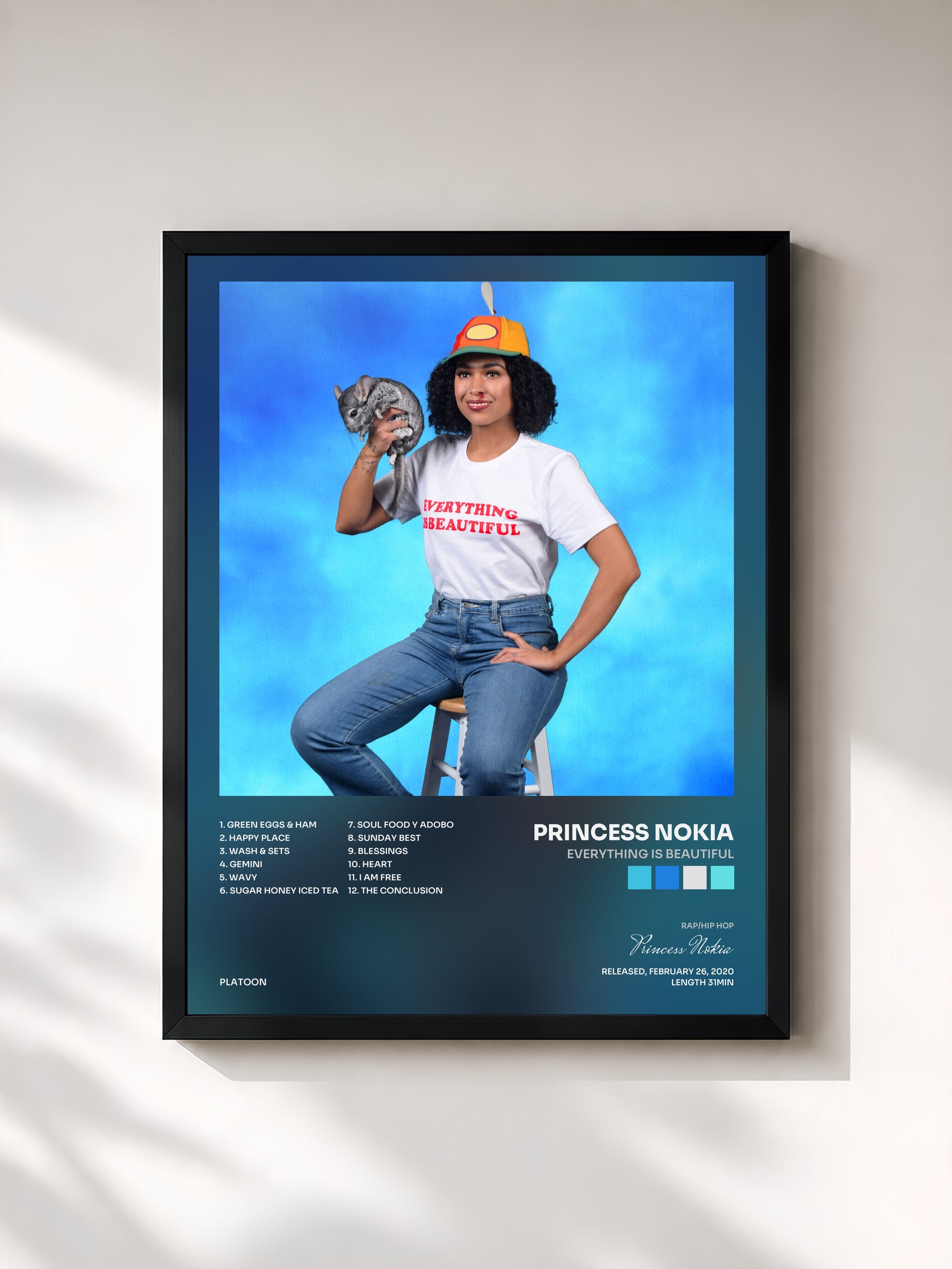 #noir Tableau de l'album Everything is Beautiful de Princess Nokia, cadre noir, imprimé et encadré en France