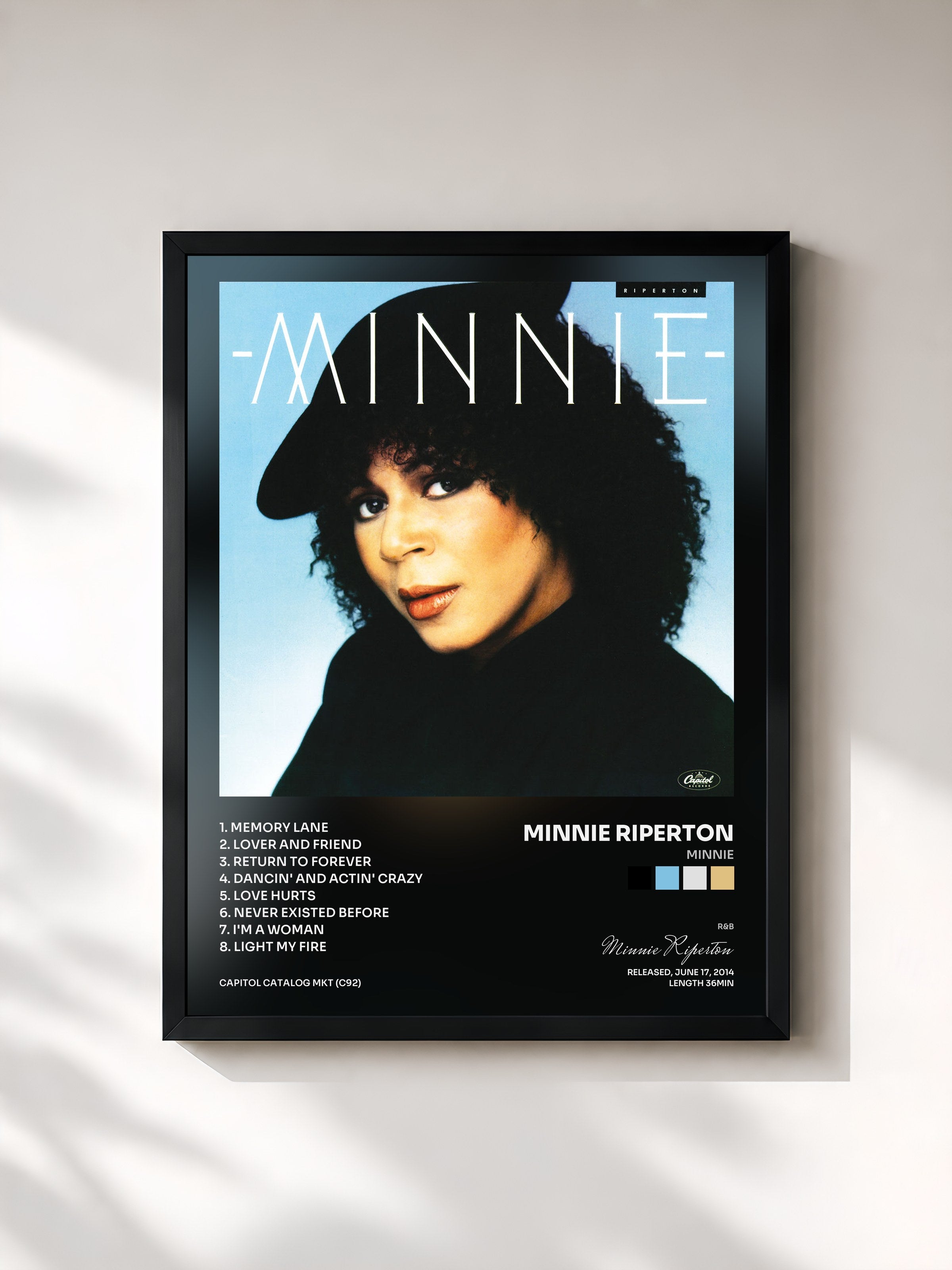 #noir Tableau de l'album Minnie de Minnie Riperton, cadre noir, imprimé et encadré en France