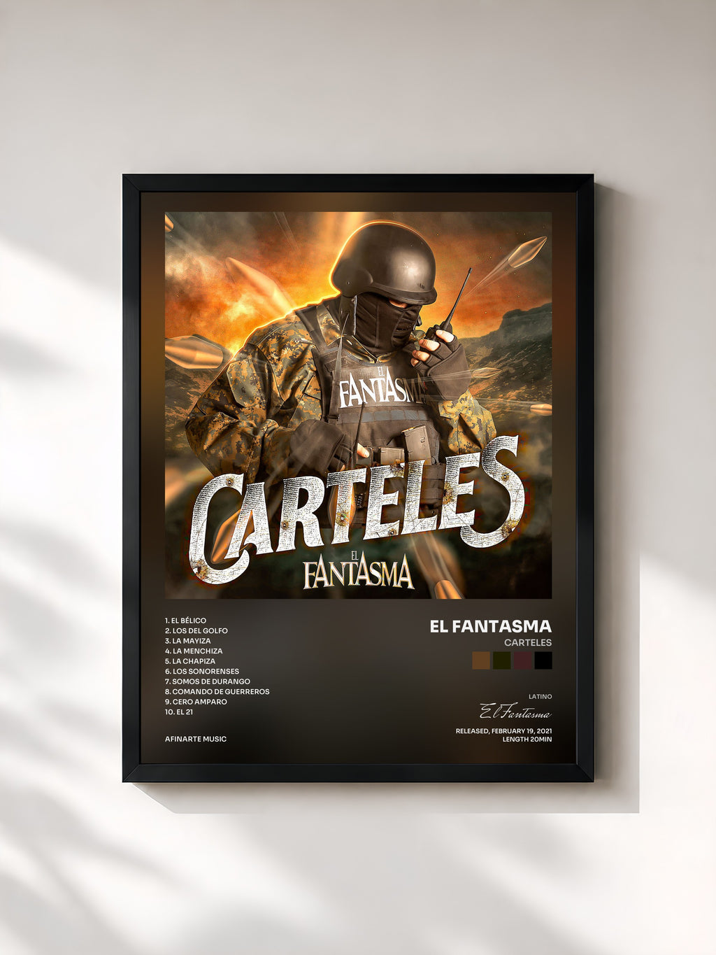 #noir Tableau de l'album Carteles de El Fantasma, cadre noir, imprimé et encadré en France
