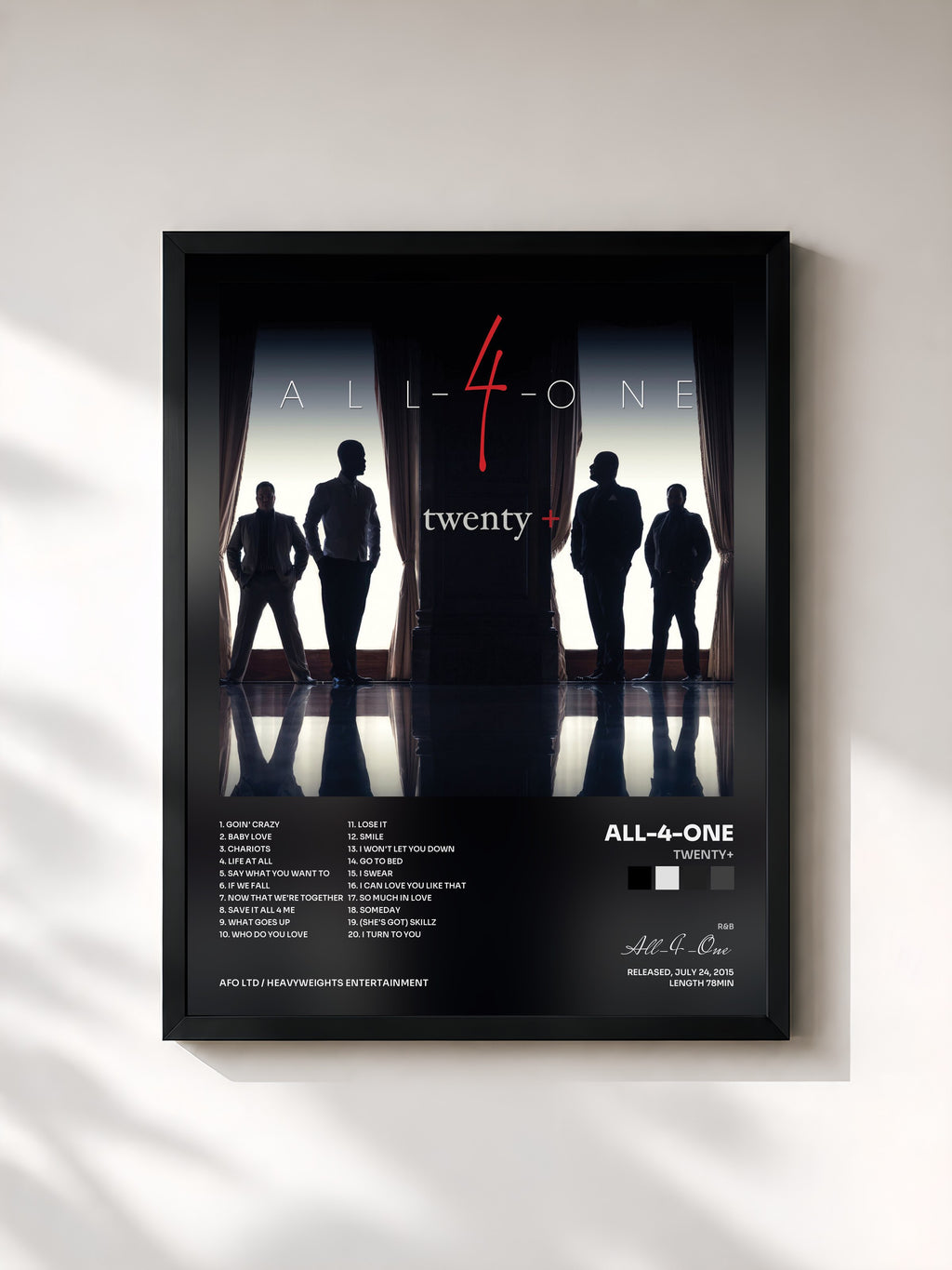 #noir Tableau de l'album Twenty+ de All-4-One, cadre noir, imprimé et encadré en France