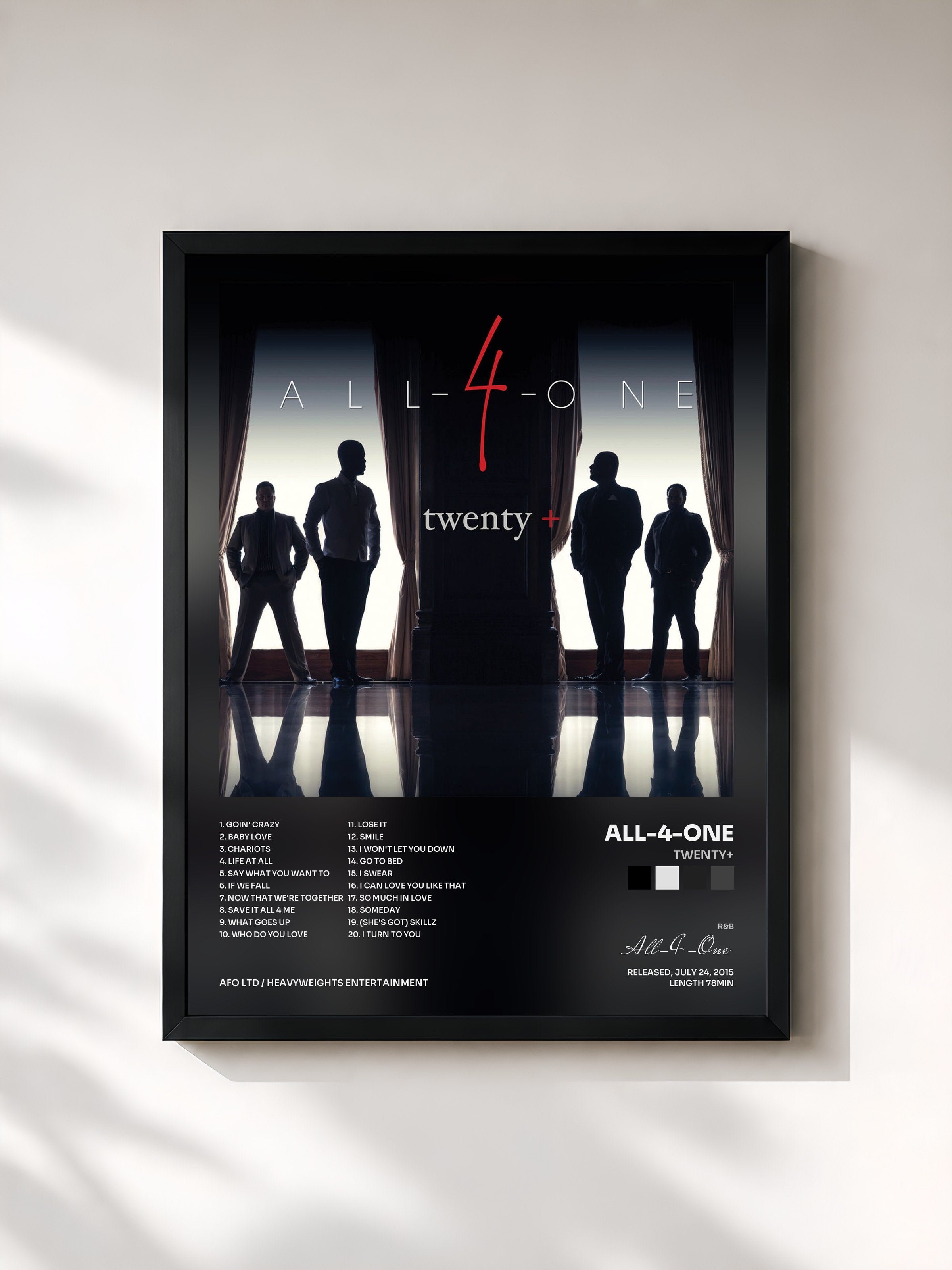 #noir Tableau de l'album Twenty+ de All-4-One, cadre noir, imprimé et encadré en France