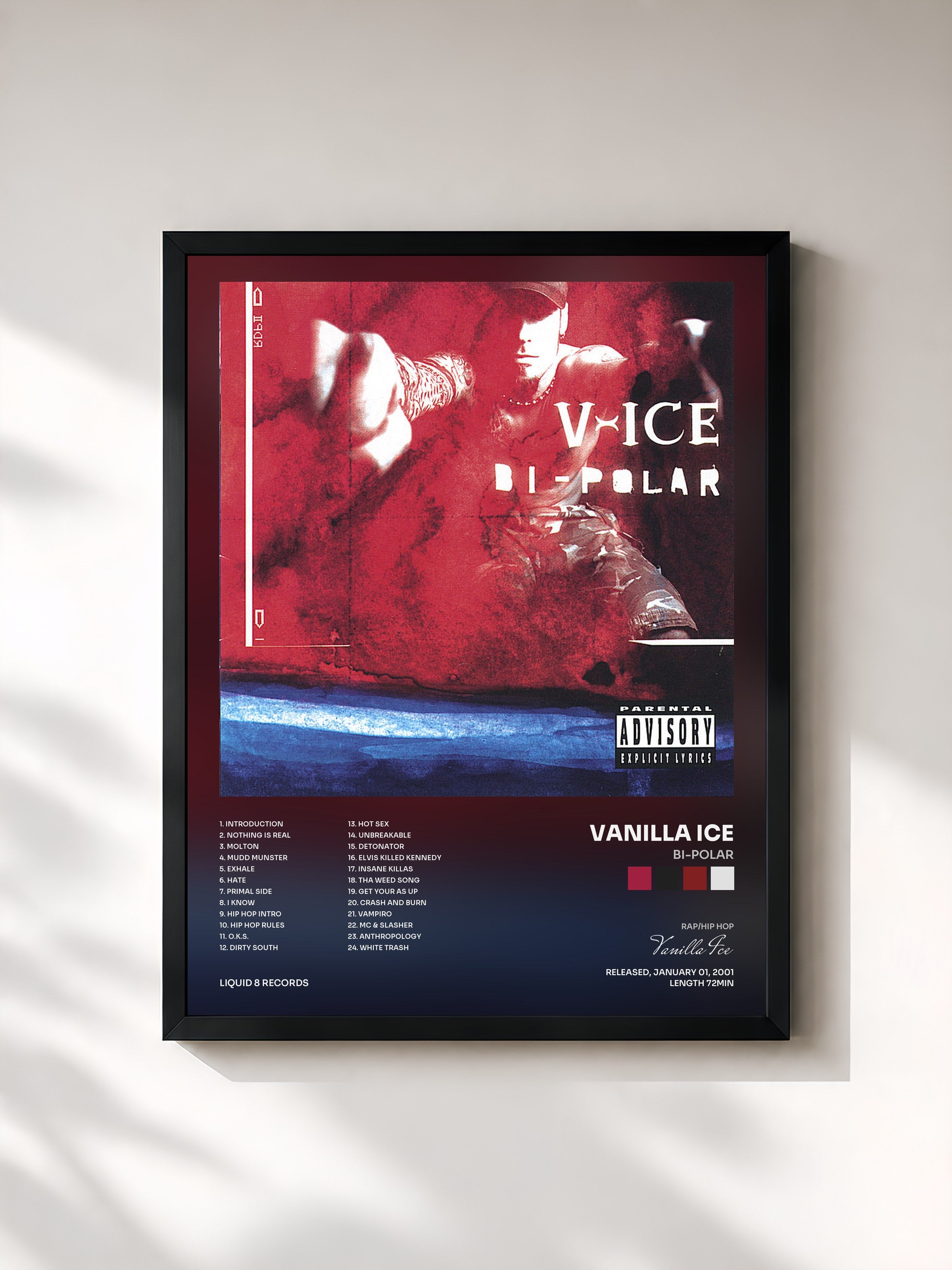 #noir Tableau de l'album Bi-Polar de Vanilla Ice, cadre noir, imprimé et encadré en France