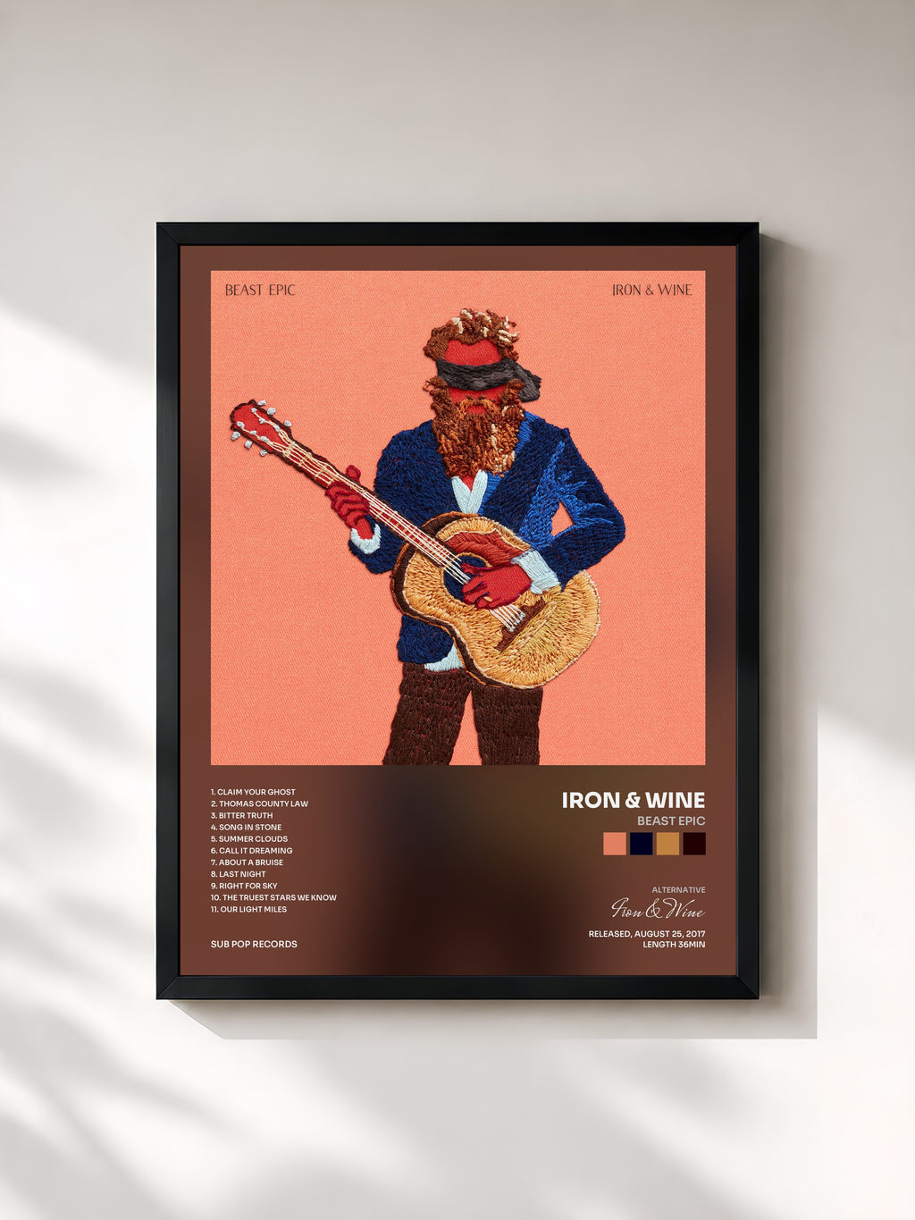#noir Tableau de l'album Beast Epic de Iron & Wine, cadre noir, imprimé et encadré en France