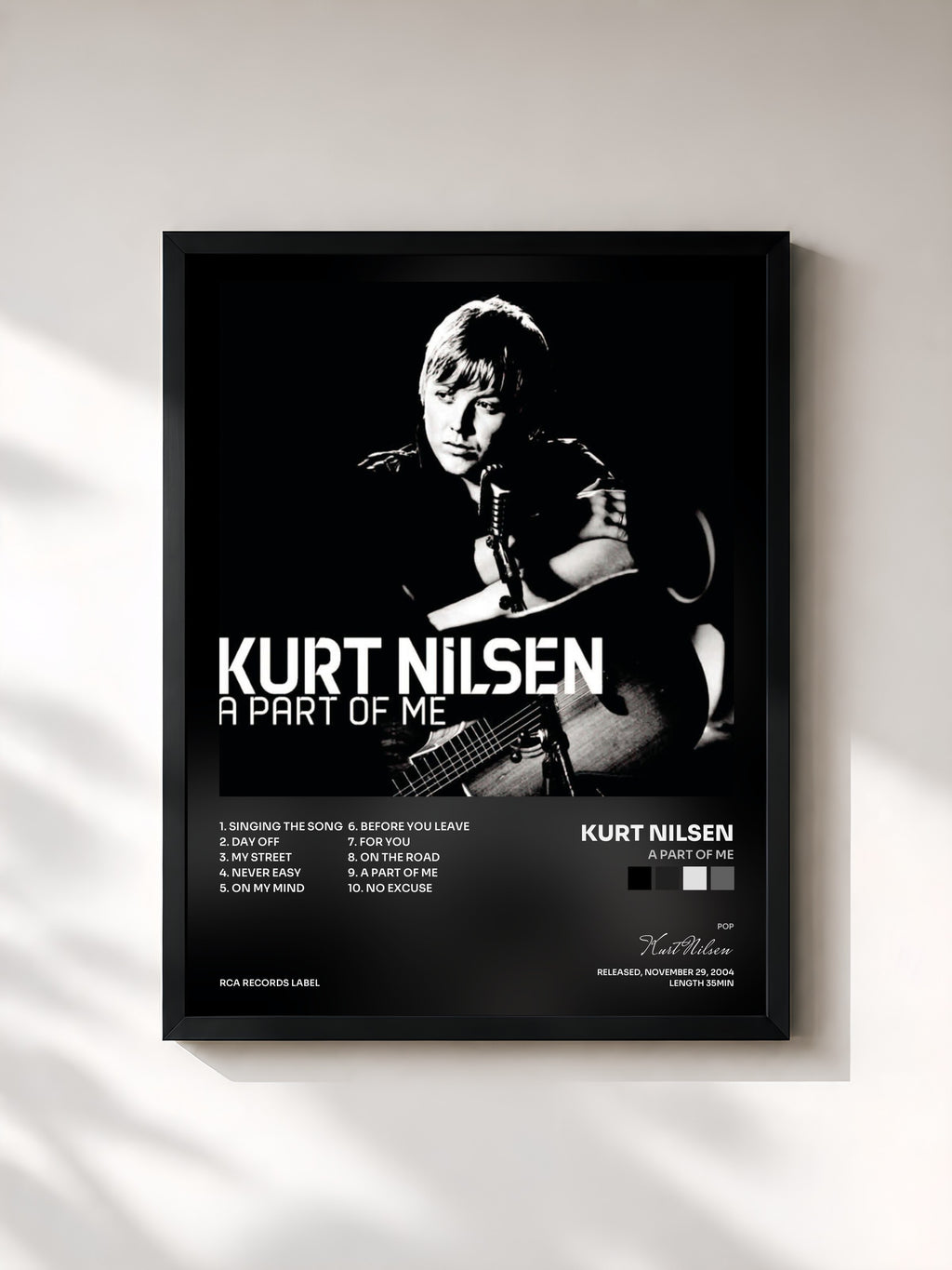 #noir Tableau de l'album A Part Of Me de Kurt Nilsen, cadre noir, imprimé et encadré en France