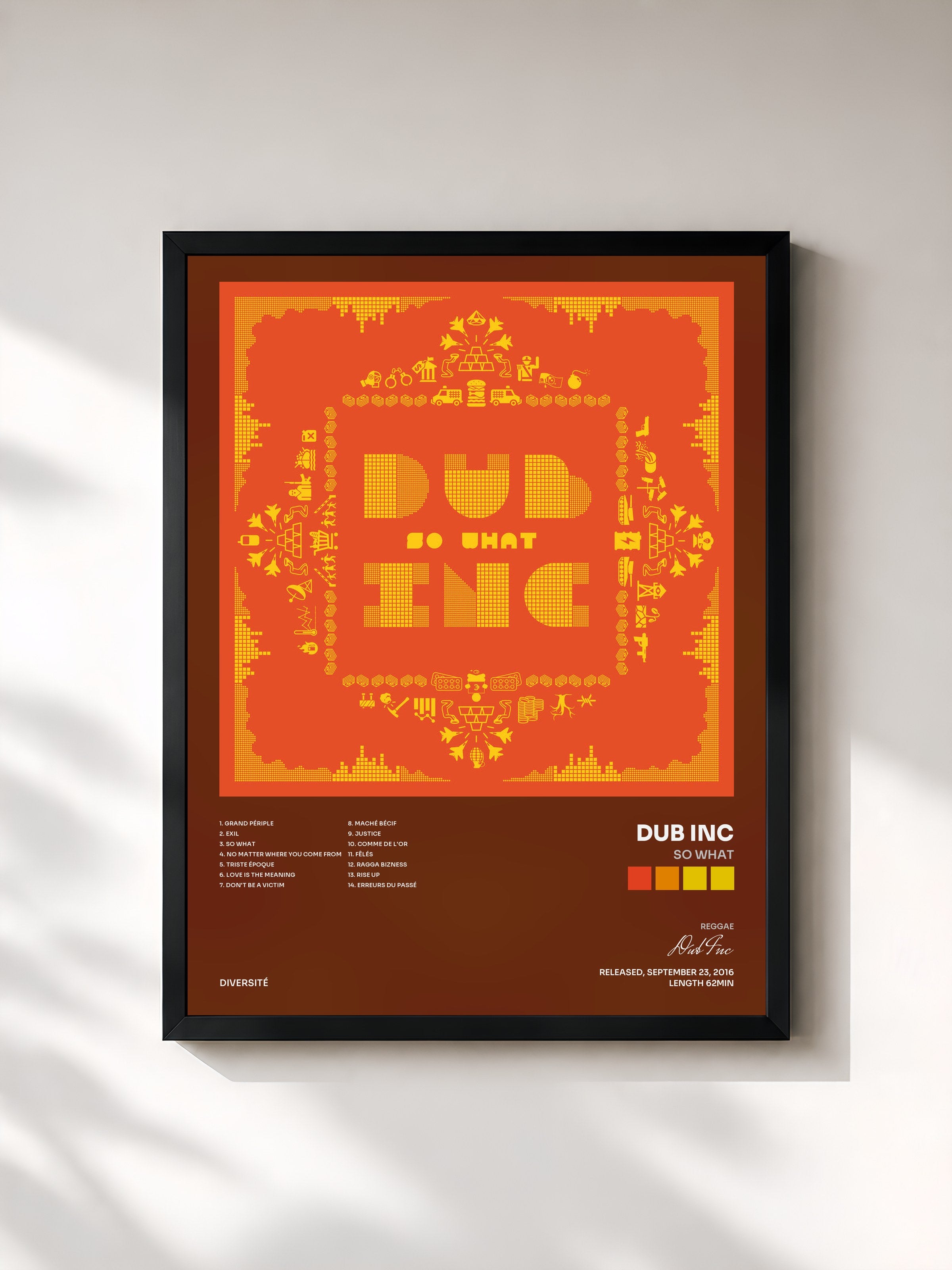 #noir Tableau de l'album So What de Dub Inc, cadre noir, imprimé et encadré en France
