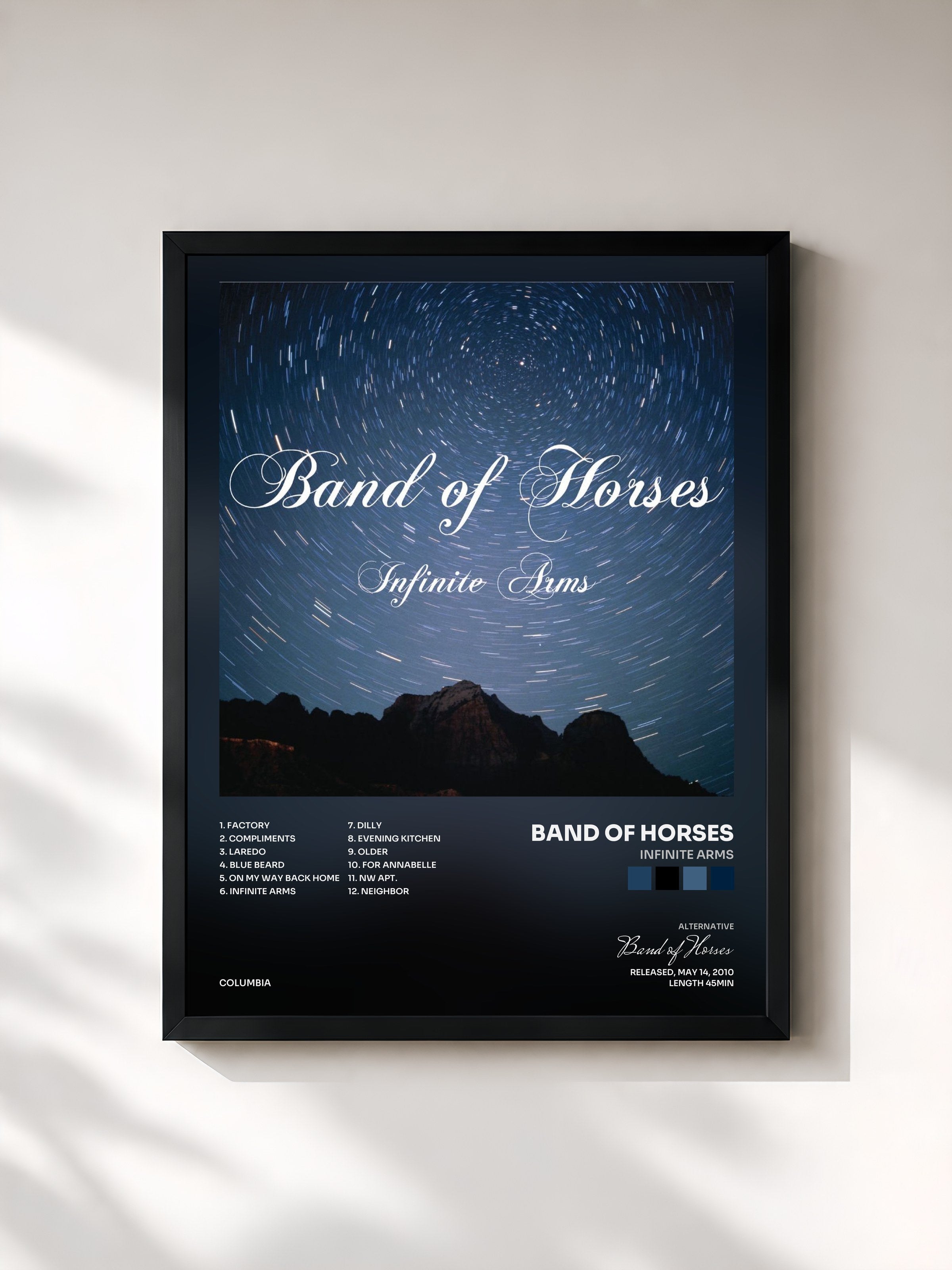 #noir Tableau de l'album Infinite Arms de Band of Horses, cadre noir, imprimé et encadré en France