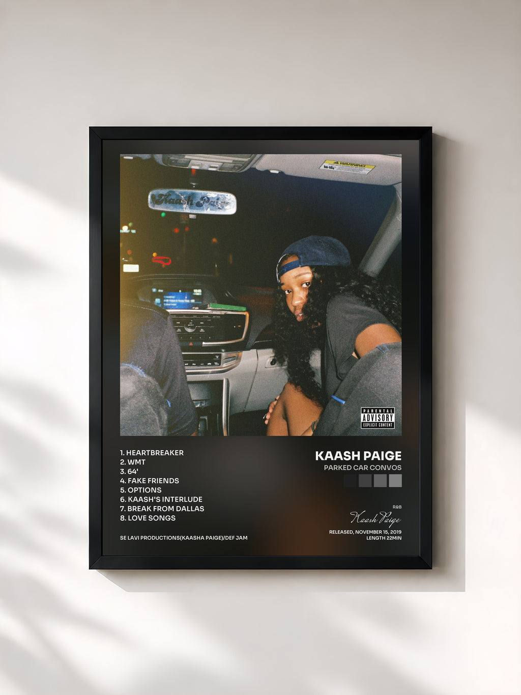 #noir Tableau de l'album Parked Car Convos de Kaash Paige, cadre noir, imprimé et encadré en France