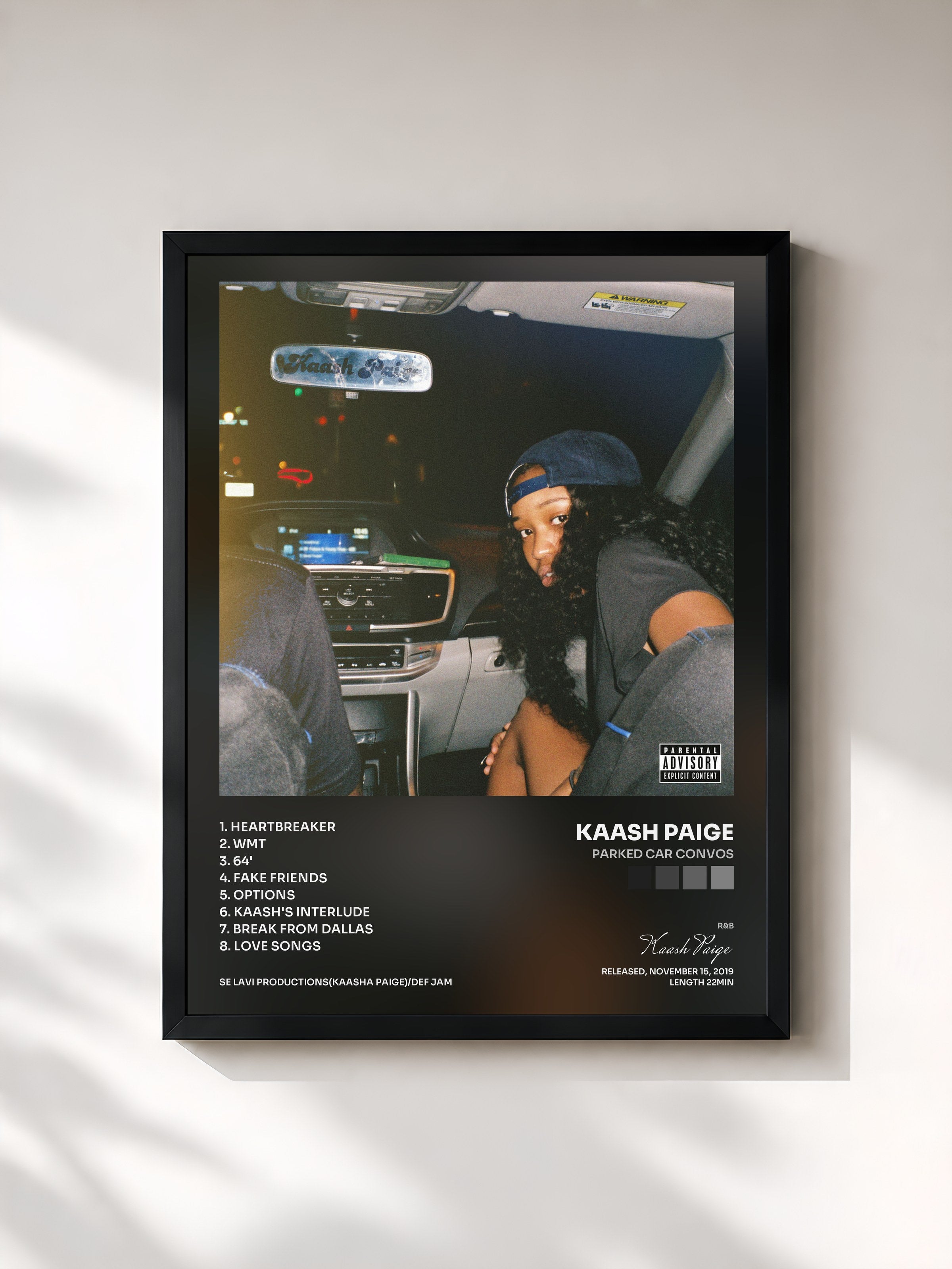 #noir Tableau de l'album Parked Car Convos de Kaash Paige, cadre noir, imprimé et encadré en France