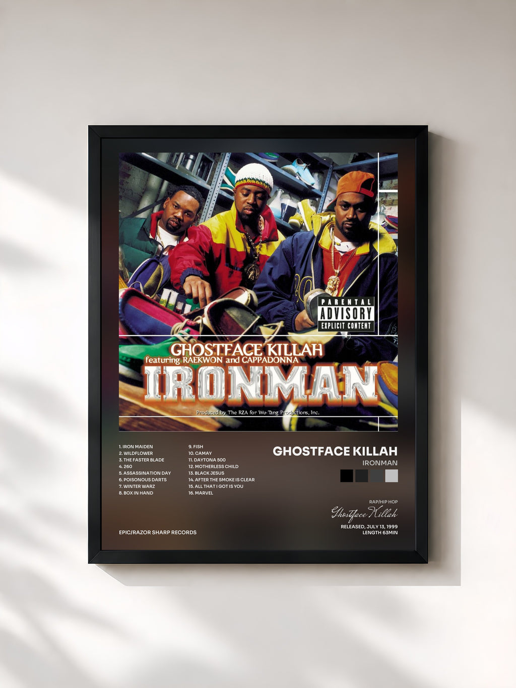 #noir Tableau de l'album Ironman de Ghostface Killah, cadre noir, imprimé et encadré en France