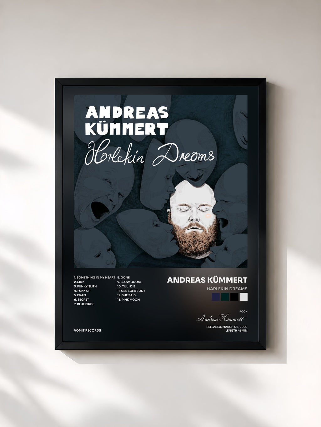 #noir Tableau de l'album Harlekin Dreams de Andreas Kümmert, cadre noir, imprimé et encadré en France