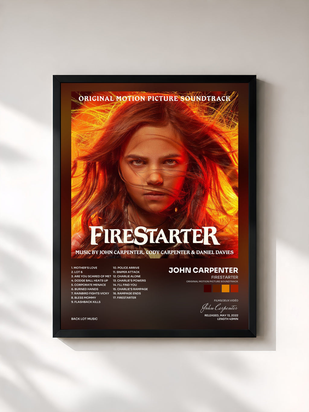 #noir Tableau de l'album Firestarter (Original Motion Picture Soundtrack) de John Carpenter, cadre noir, imprimé et encadré en France