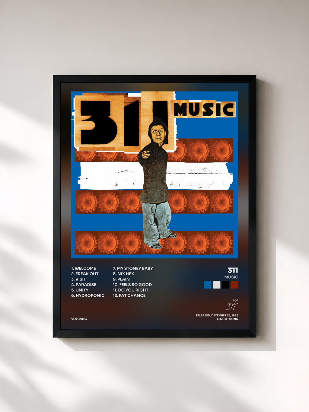 #noir Tableau de l'album Music de 311, cadre noir, imprimé et encadré en France