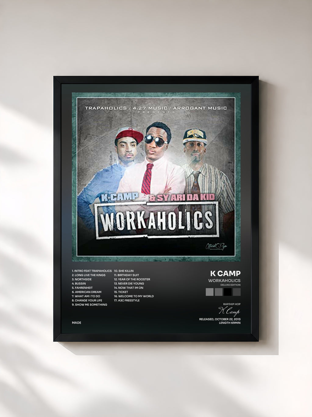 #noir Tableau de l'album Workaholics (Deluxe Edition) de K Camp, cadre noir, imprimé et encadré en France