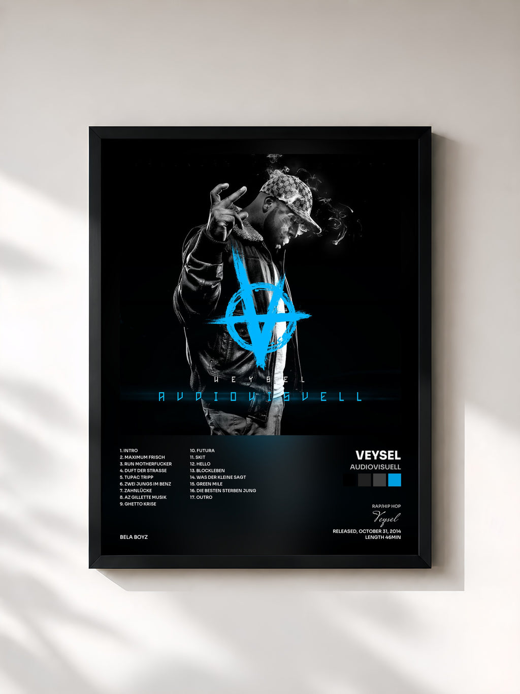 #noir Tableau de l'album Audiovisuell de Veysel, cadre noir, imprimé et encadré en France