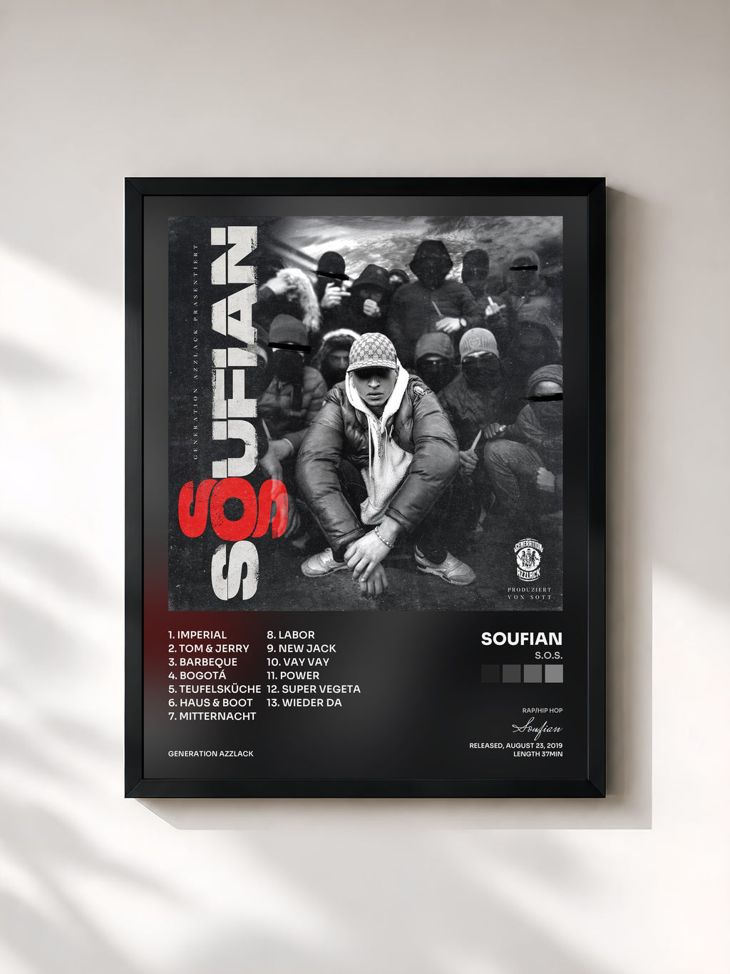 #noir Tableau de l'album S.O.S. de Soufian, cadre noir, imprimé et encadré en France