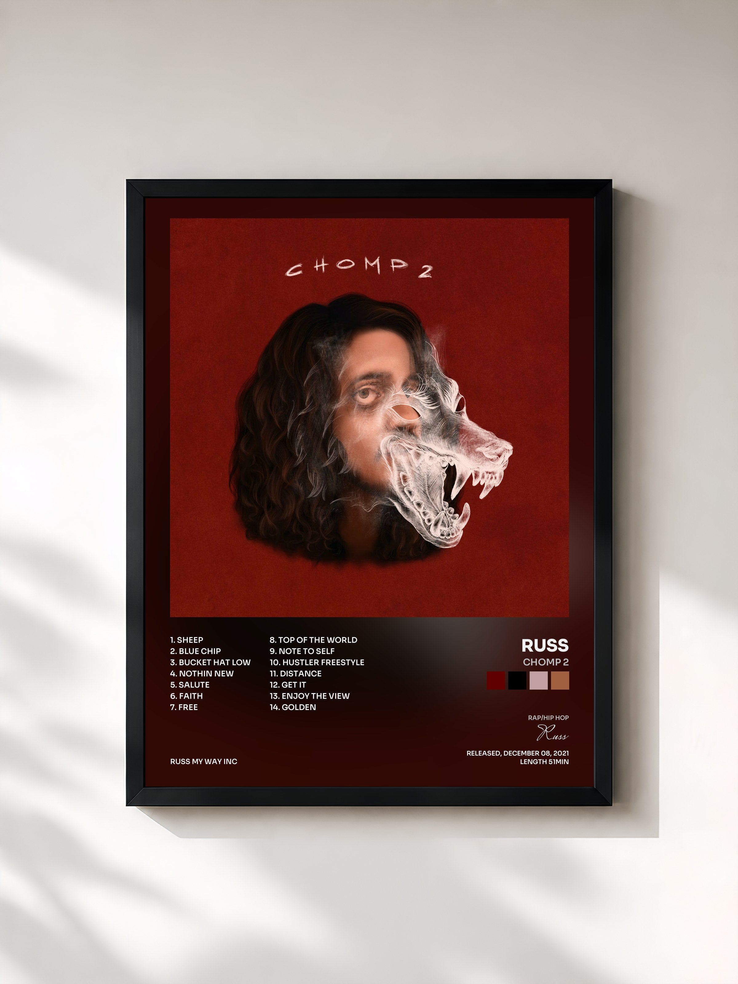 #noir Tableau de l'album CHOMP 2 de Russ, cadre noir, imprimé et encadré en France