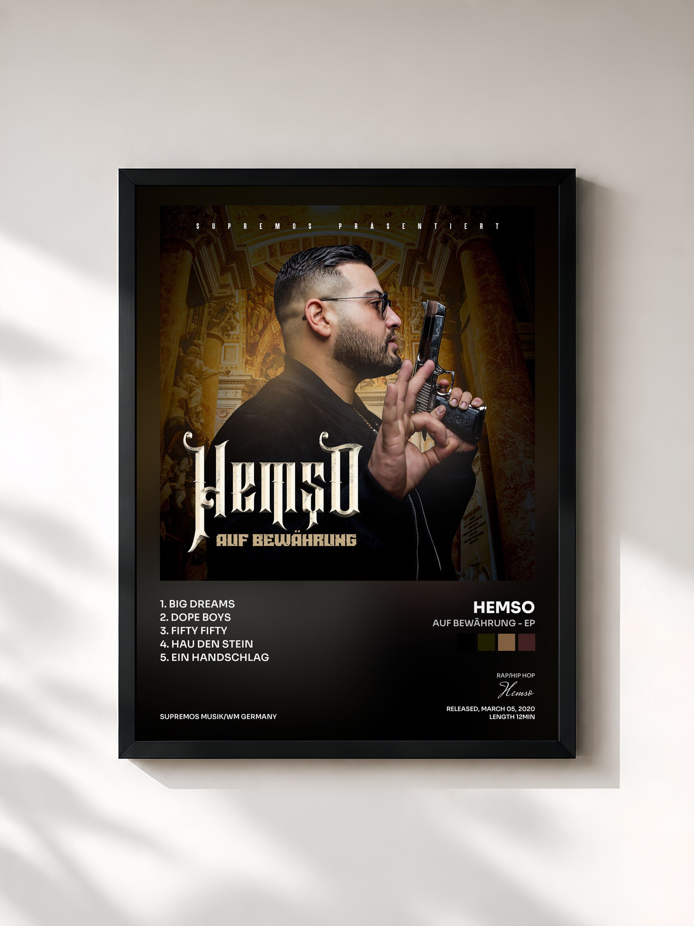 #noir Tableau de l'album Auf Bewährung - EP de Hemso, cadre noir, imprimé et encadré en France