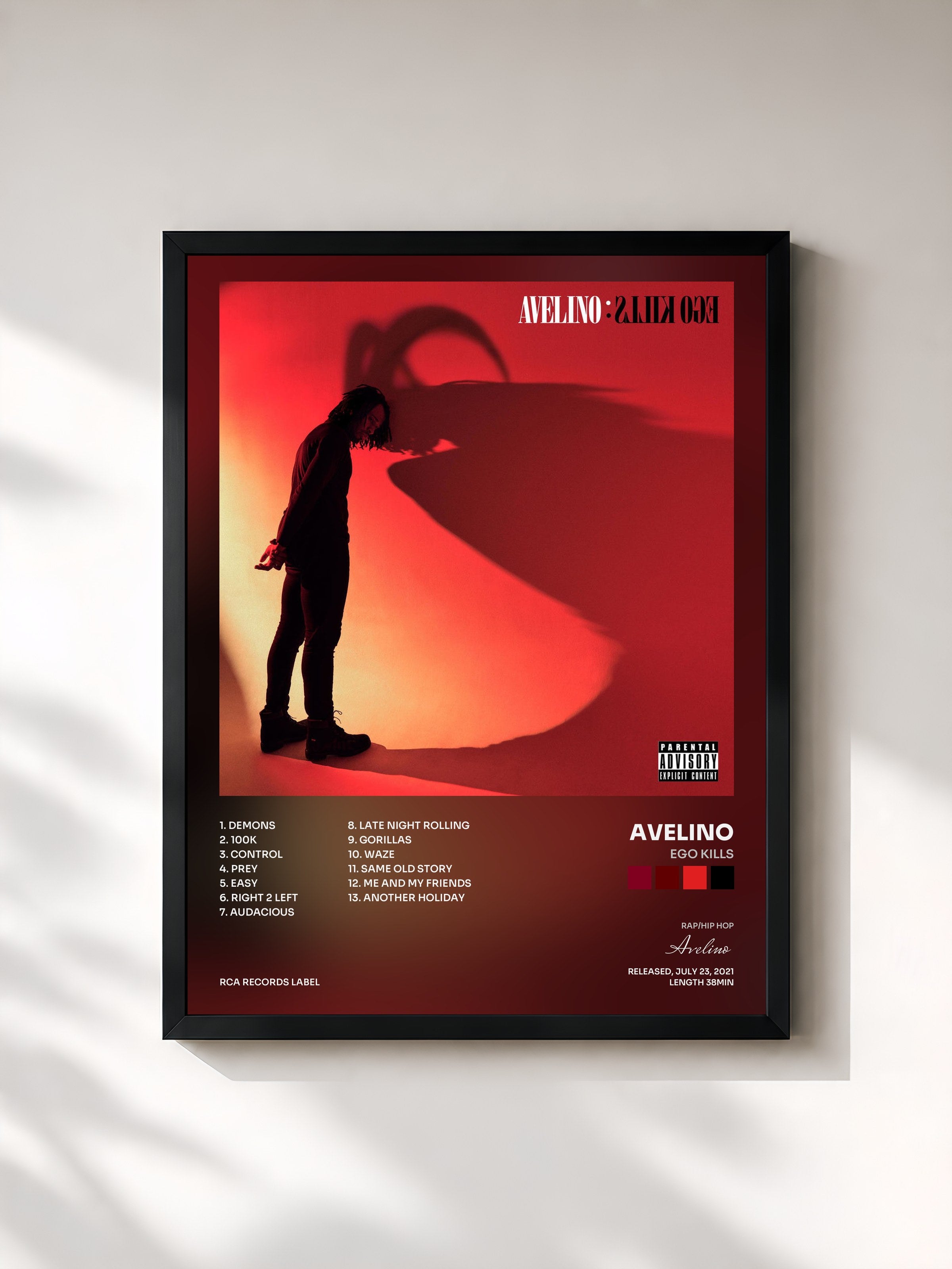 #noir Tableau de l'album EGO KILLS de Avelino, cadre noir, imprimé et encadré en France