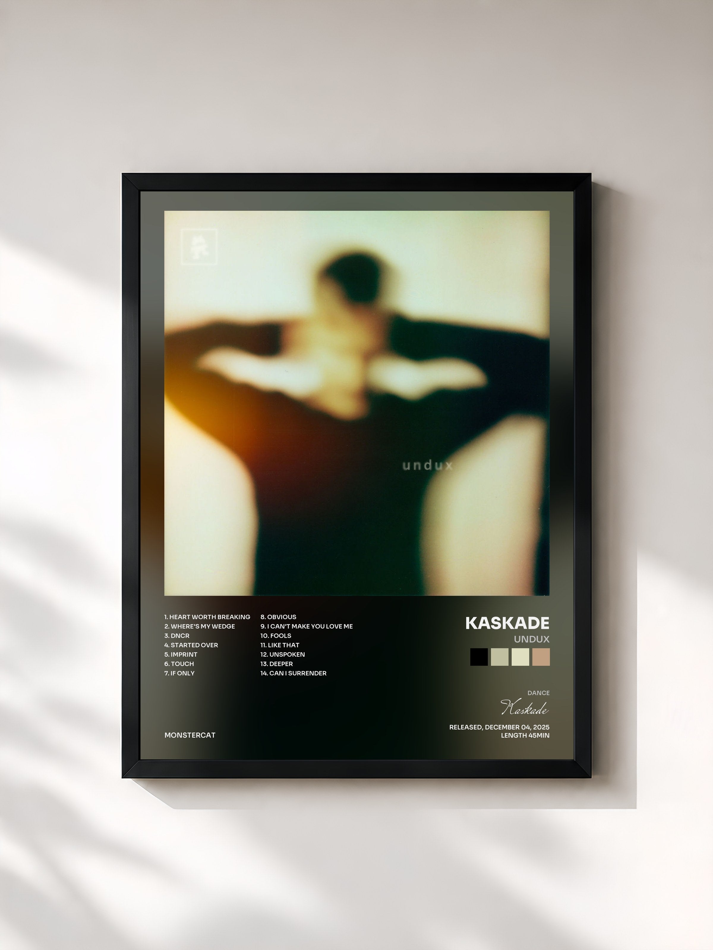 #noir Tableau de l'album undux de Kaskade, cadre noir, imprimé et encadré en France
