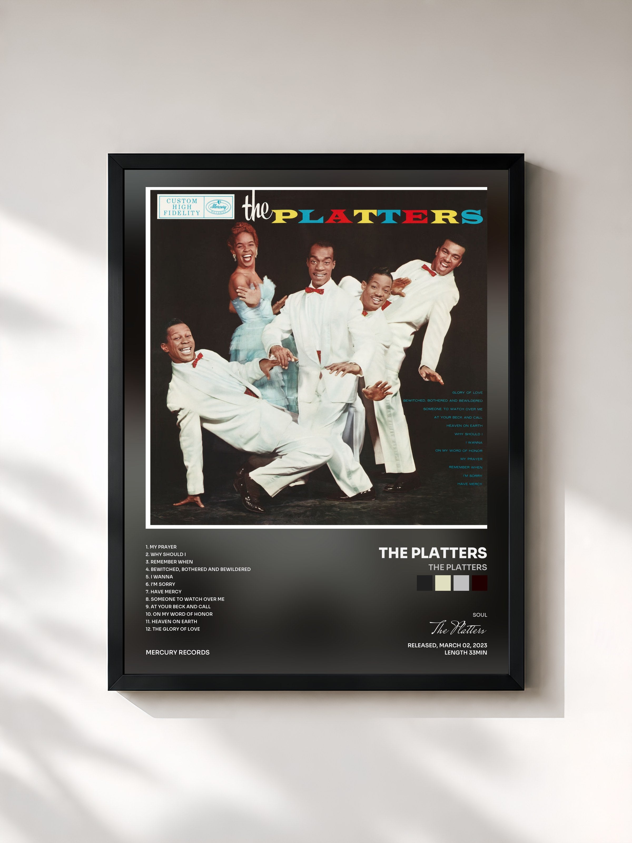 #noir Tableau de l'album The Platters de The Platters, cadre noir, imprimé et encadré en France