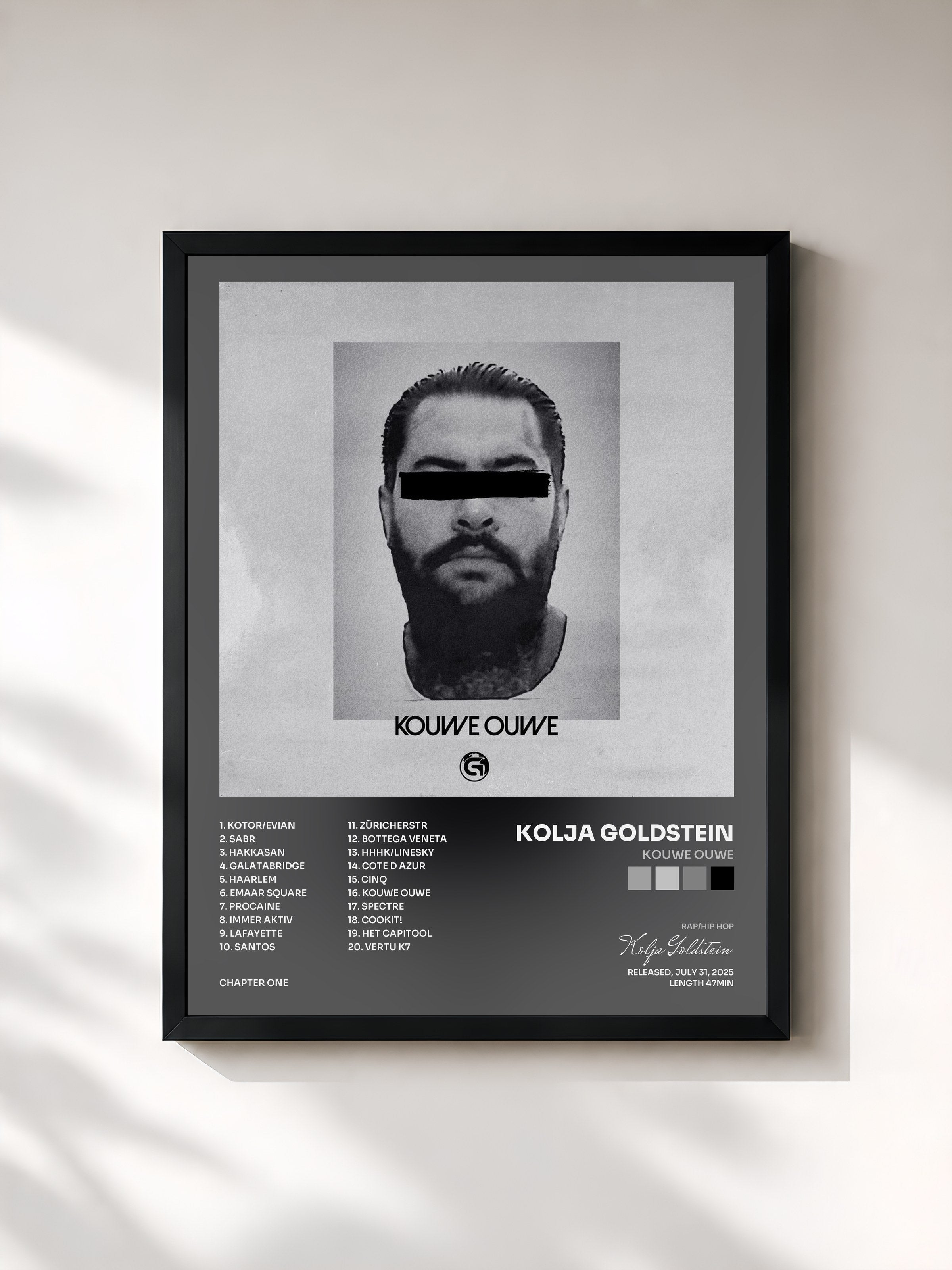 #noir Tableau de l'album KOUWE OUWE de Kolja Goldstein, cadre noir, imprimé et encadré en France