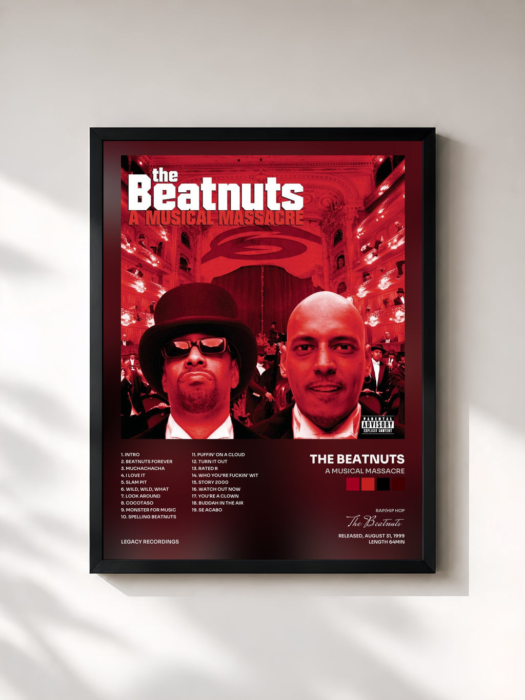 #noir Tableau de l'album A Musical Massacre de The Beatnuts, cadre noir, imprimé et encadré en France