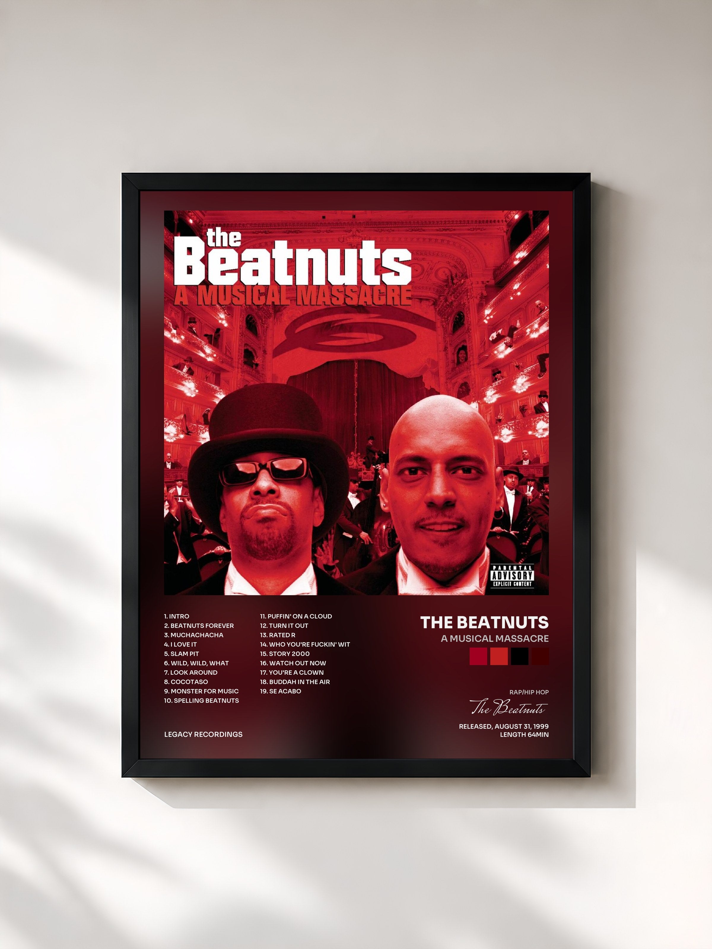 #noir Tableau de l'album A Musical Massacre de The Beatnuts, cadre noir, imprimé et encadré en France