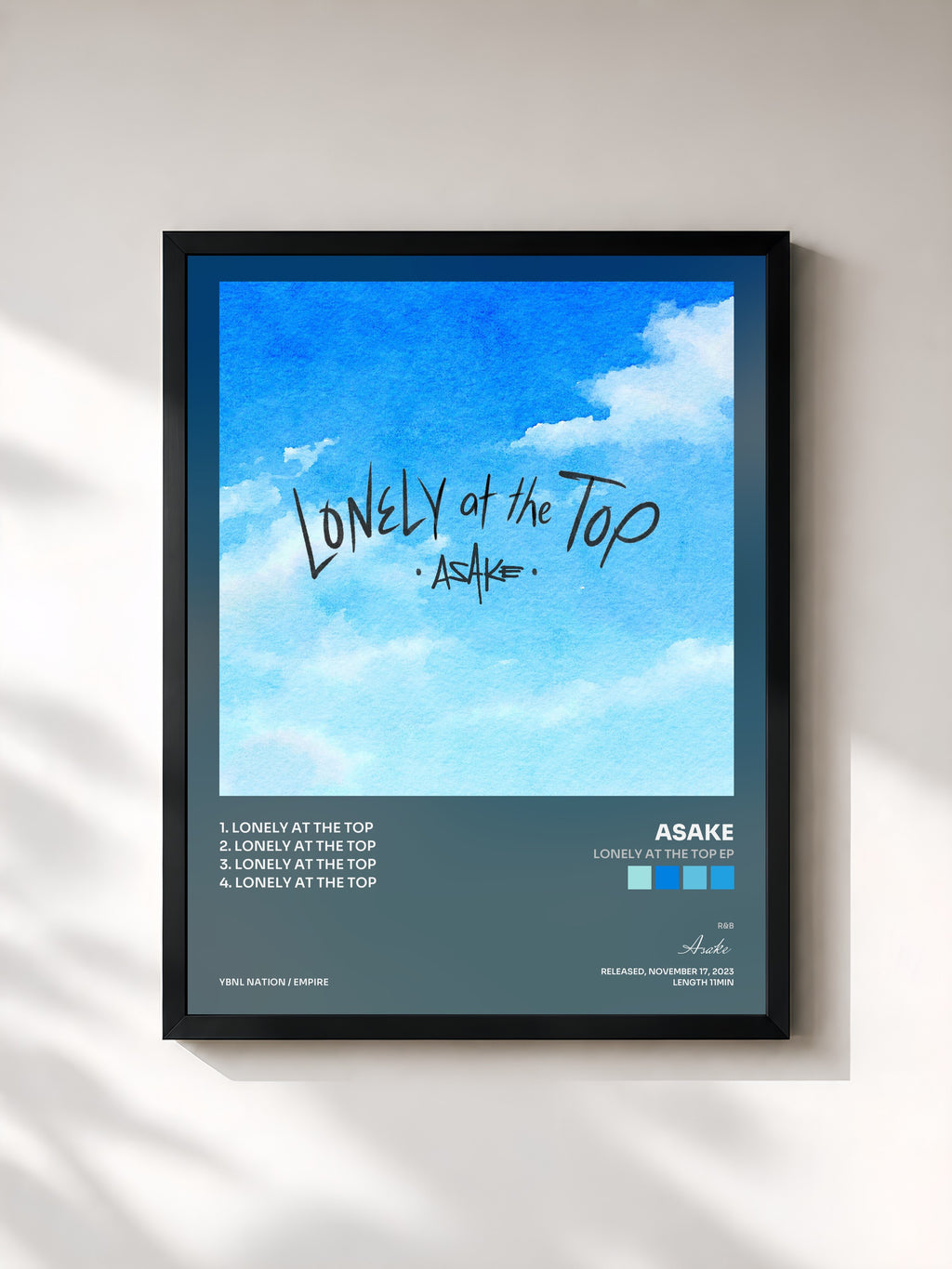 #noir Tableau de l'album Lonely At The Top EP de Asake, cadre noir, imprimé et encadré en France