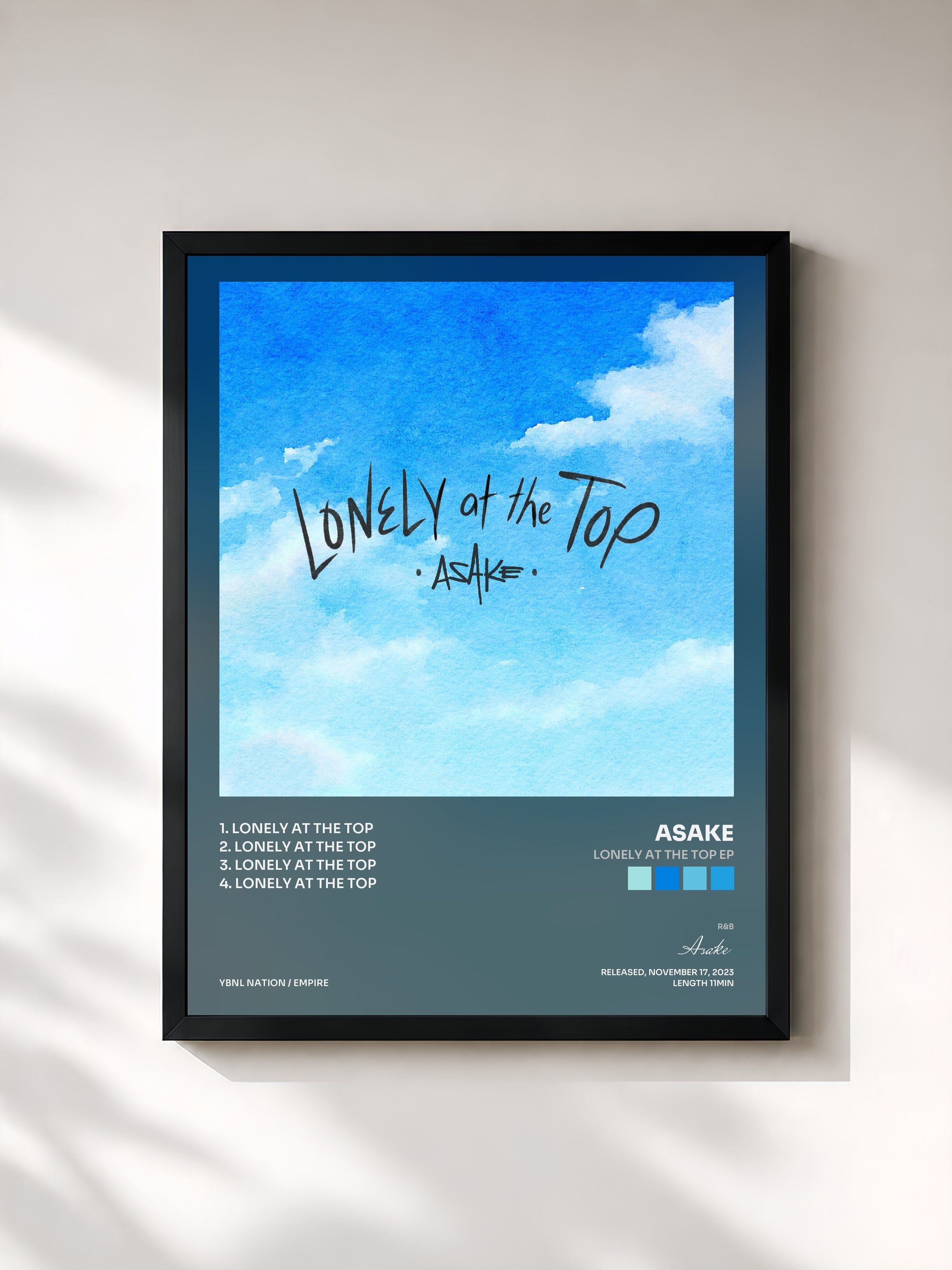 #noir Tableau de l'album Lonely At The Top EP de Asake, cadre noir, imprimé et encadré en France