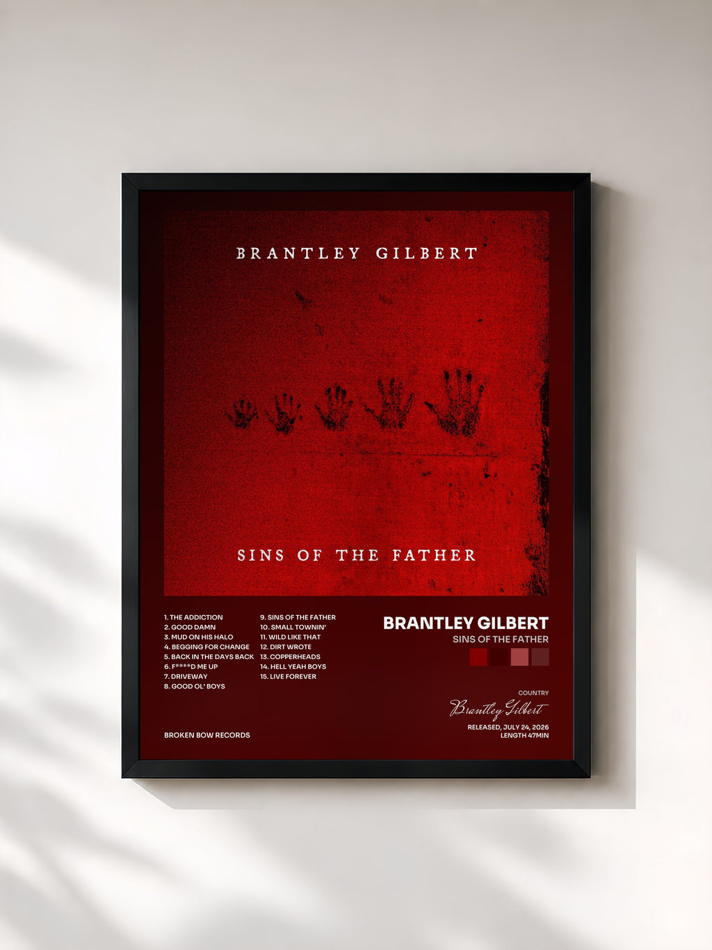 #noir SINS OF THE FATHER di Brantley Gilbert in stampa incorniciata, cornice nera, stampata e incorniciata in Francia