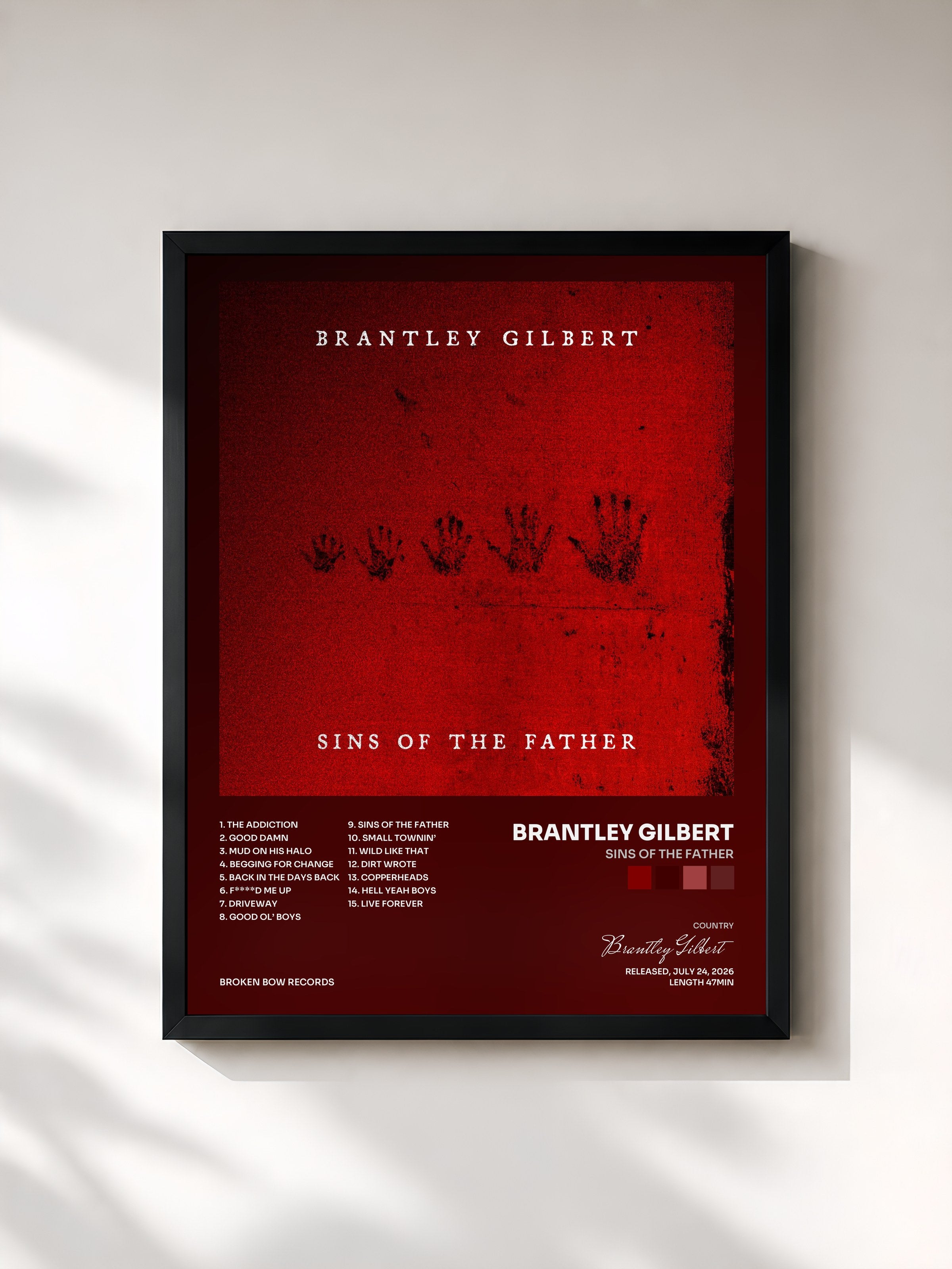 #noir Tableau de l'album SINS OF THE FATHER de Brantley Gilbert, cadre noir, imprimé et encadré en France