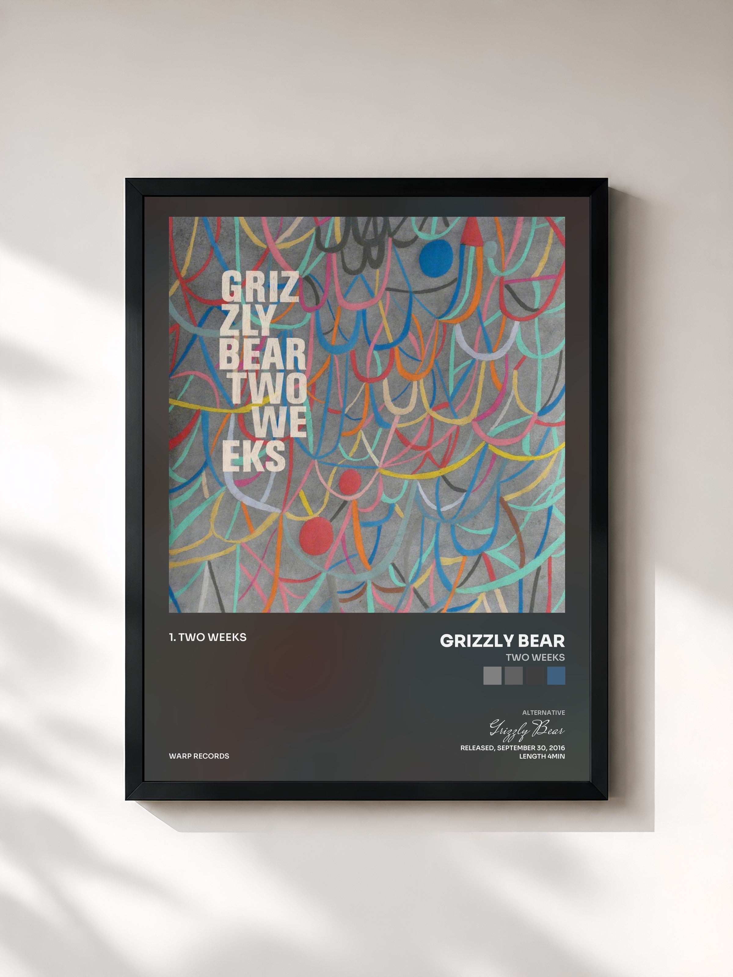 #noir Tableau de l'album Two Weeks de Grizzly Bear, cadre noir, imprimé et encadré en France