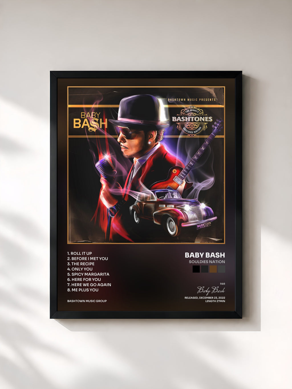 #noir Tableau de l'album Souldies Nation de Baby Bash, cadre noir, imprimé et encadré en France