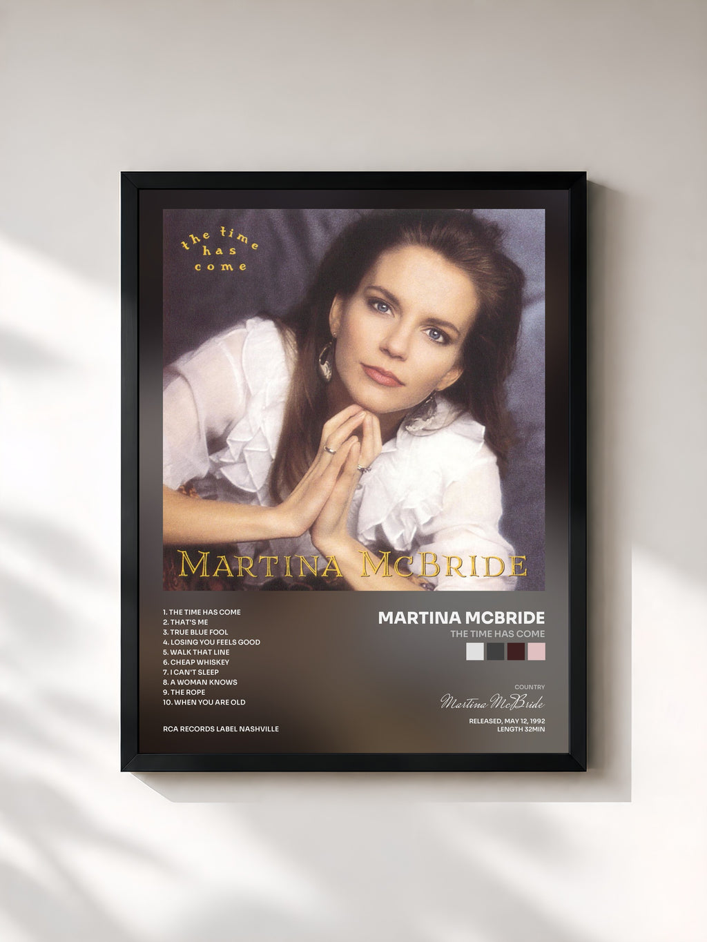 #noir Tableau de l'album The Time Has Come de Martina McBride, cadre noir, imprimé et encadré en France