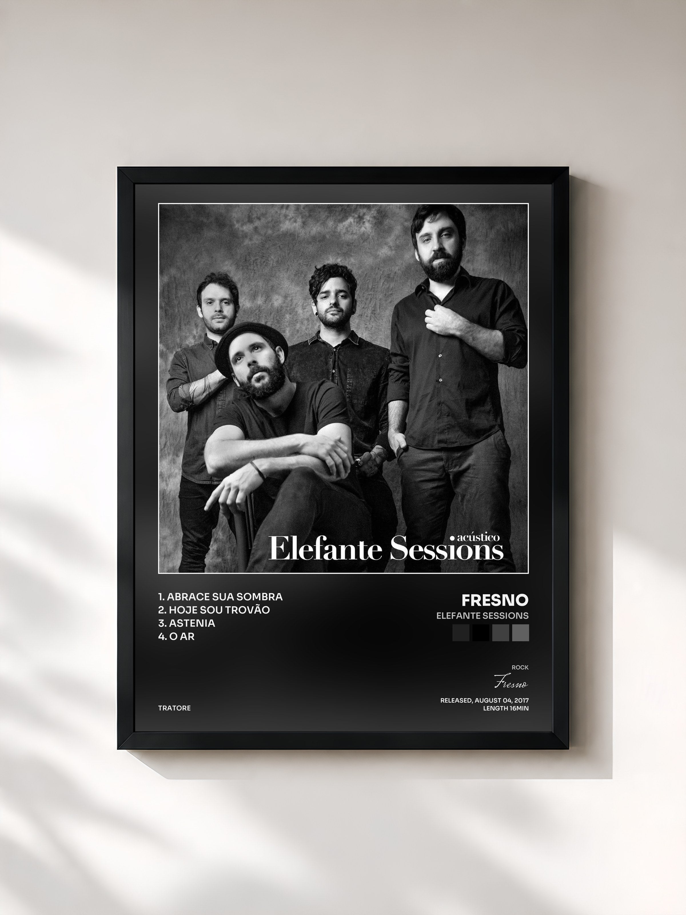 #noir Tableau de l'album Elefante Sessions de Fresno, cadre noir, imprimé et encadré en France