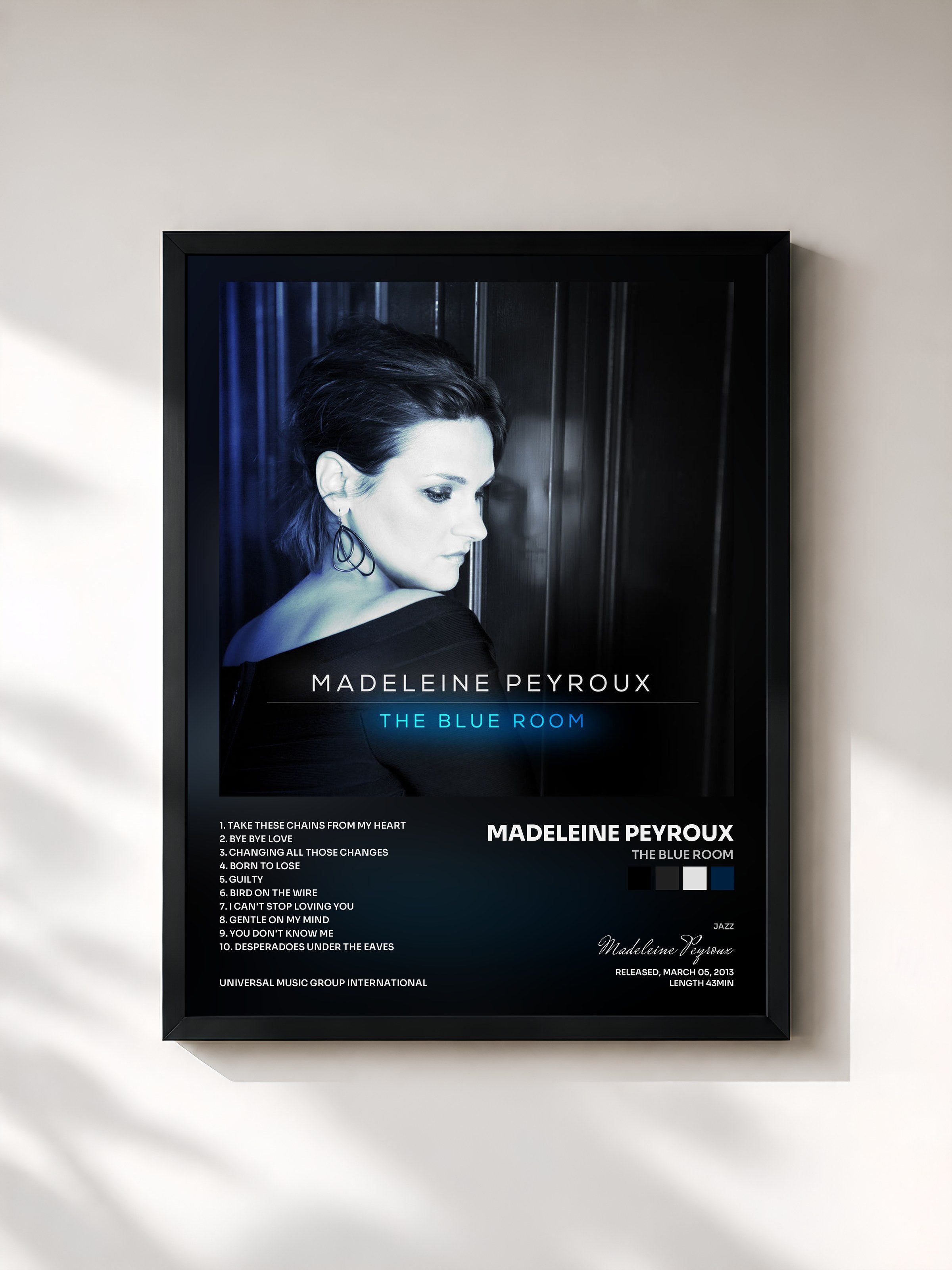 #noir Tableau de l'album The Blue Room de Madeleine Peyroux, cadre noir, imprimé et encadré en France
