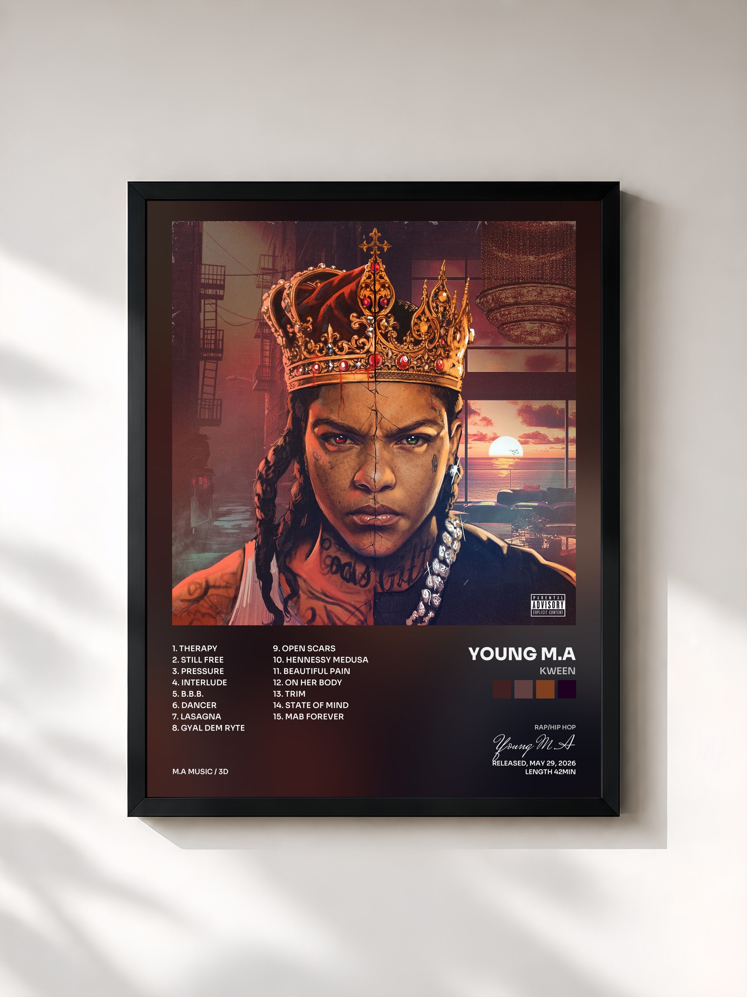 #noir Tableau de l'album Kween de Young M.A, cadre noir, imprimé et encadré en France