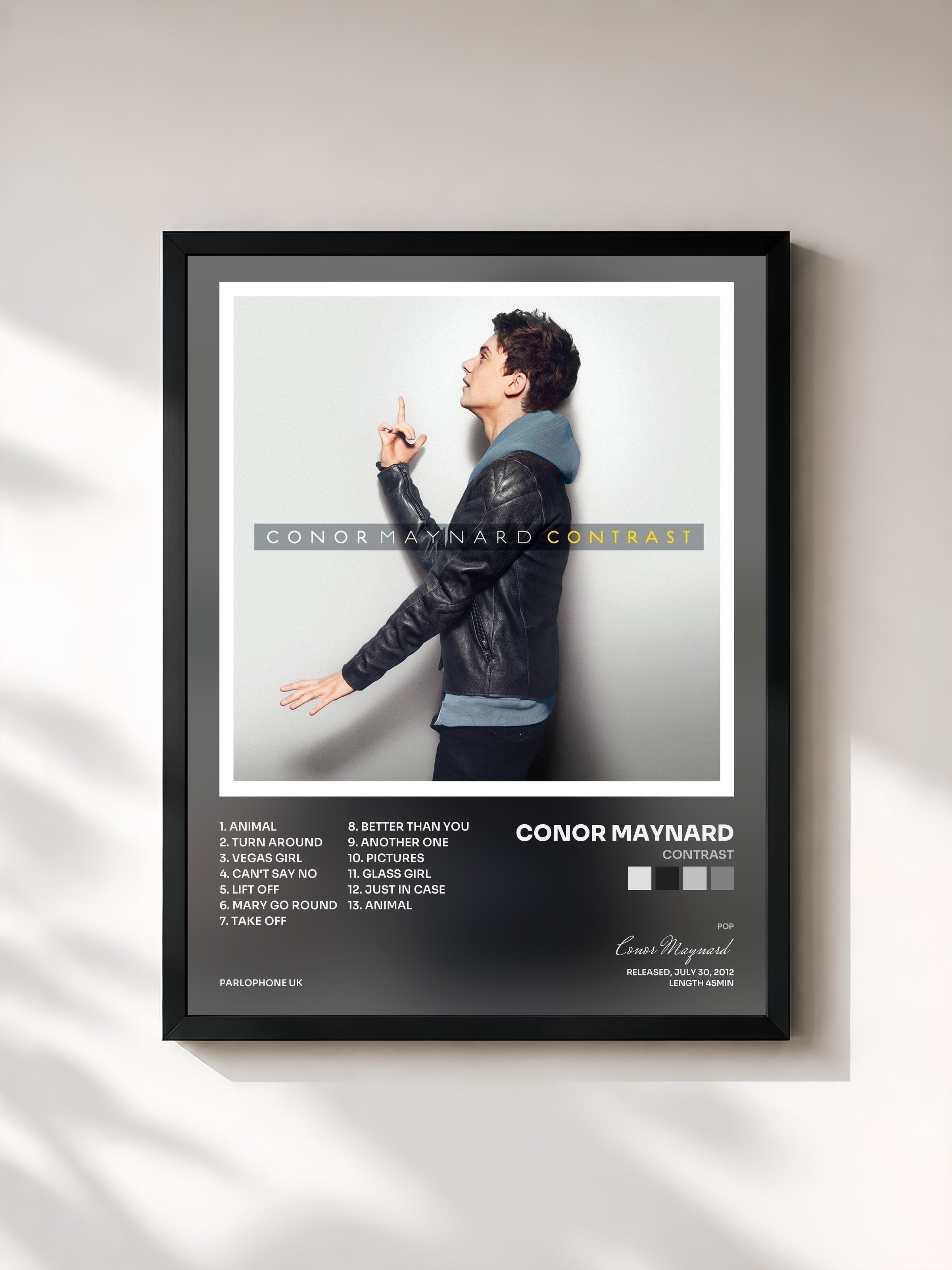 #noir Tableau de l'album Contrast de Conor Maynard, cadre noir, imprimé et encadré en France