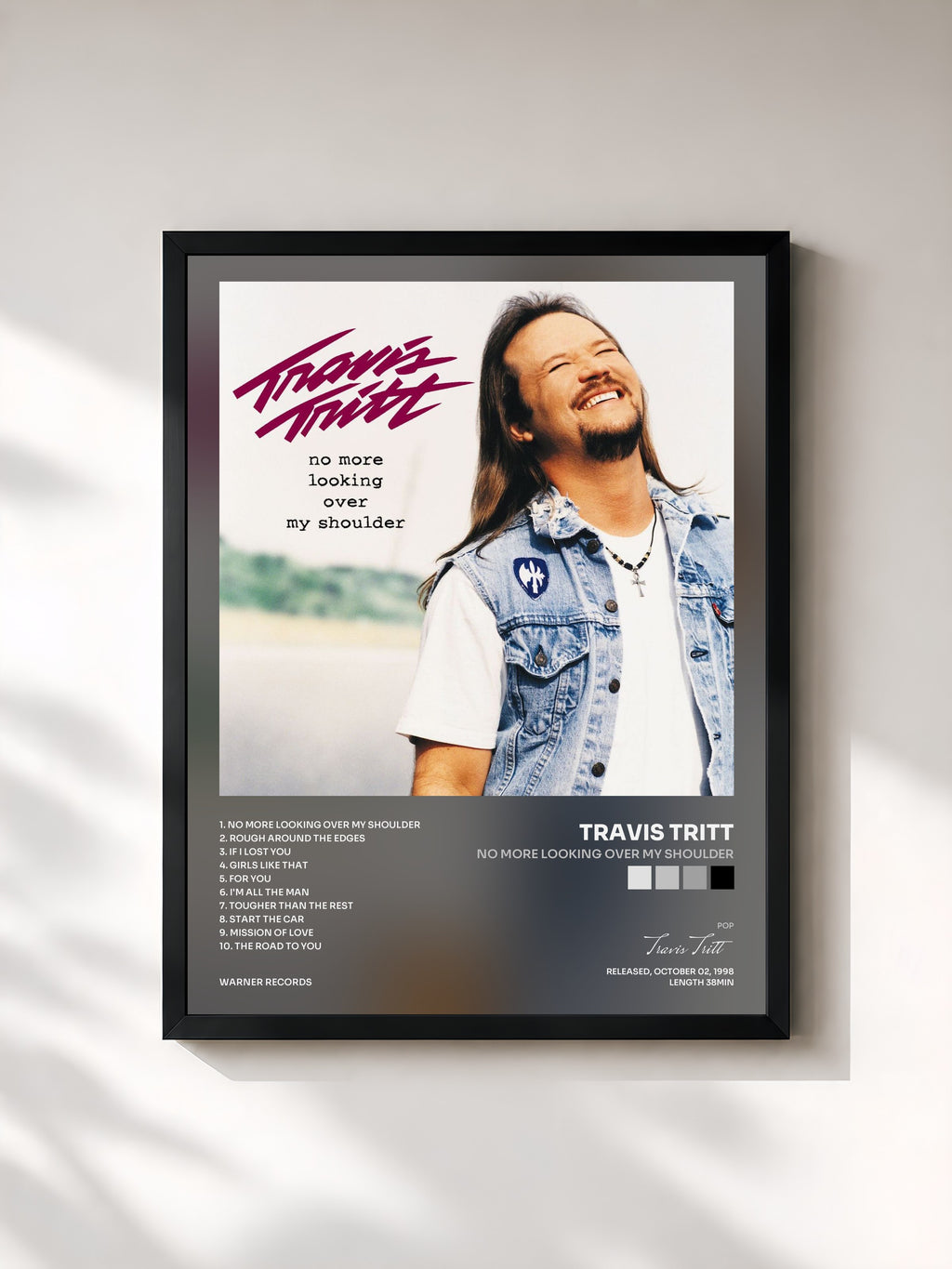 #noir Tableau de l'album No More Looking Over My Shoulder de Travis Tritt, cadre noir, imprimé et encadré en France