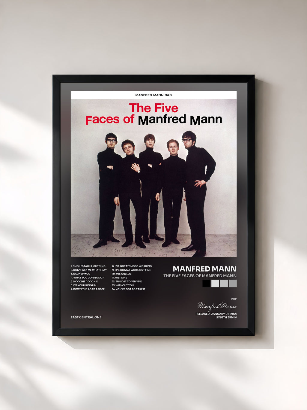 #noir Tableau de l'album The Five Faces of Manfred Mann de Manfred Mann, cadre noir, imprimé et encadré en France